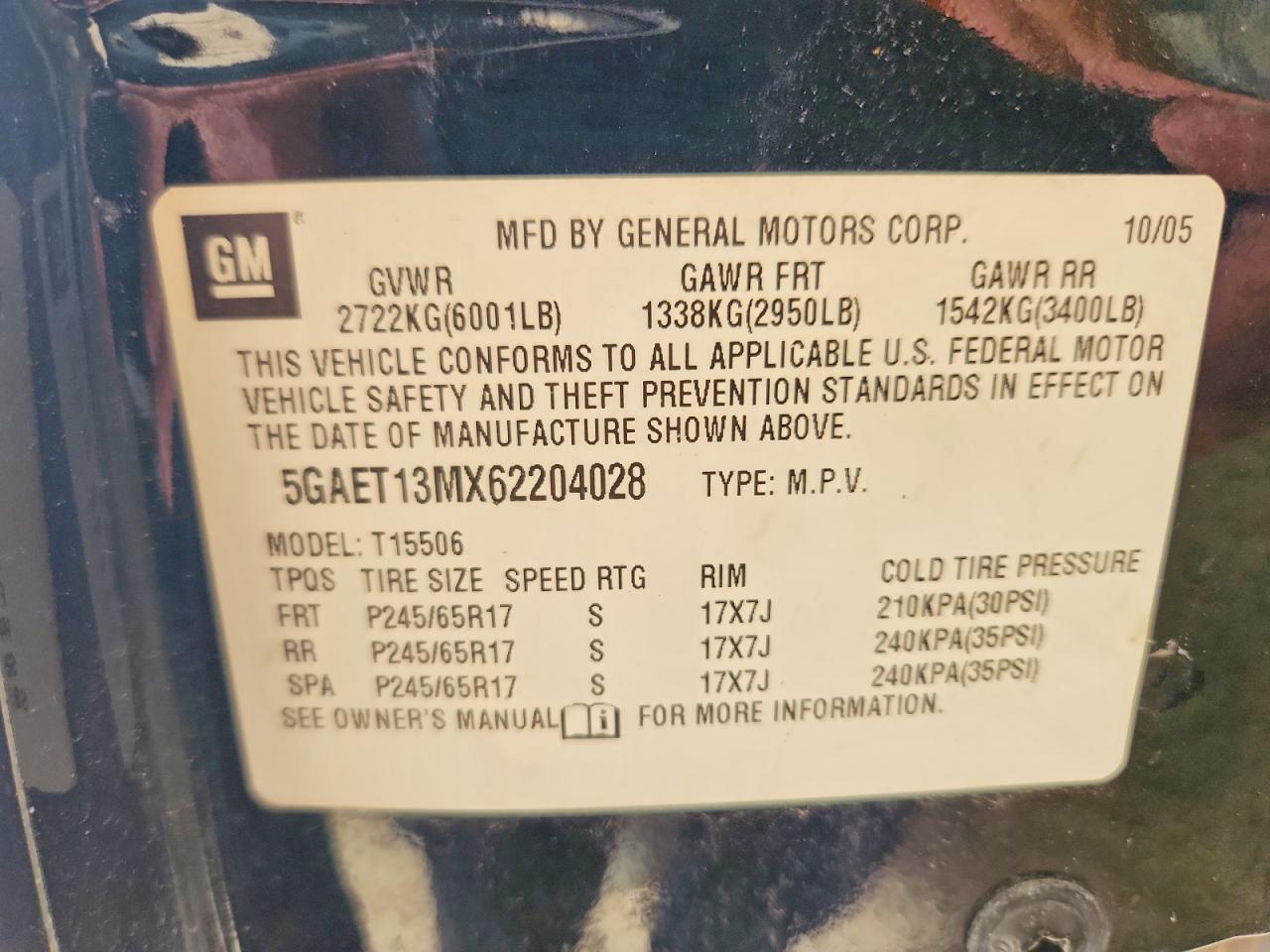 2006 Buick Rainier Cxl Black vin: 5GAET13MX62204028