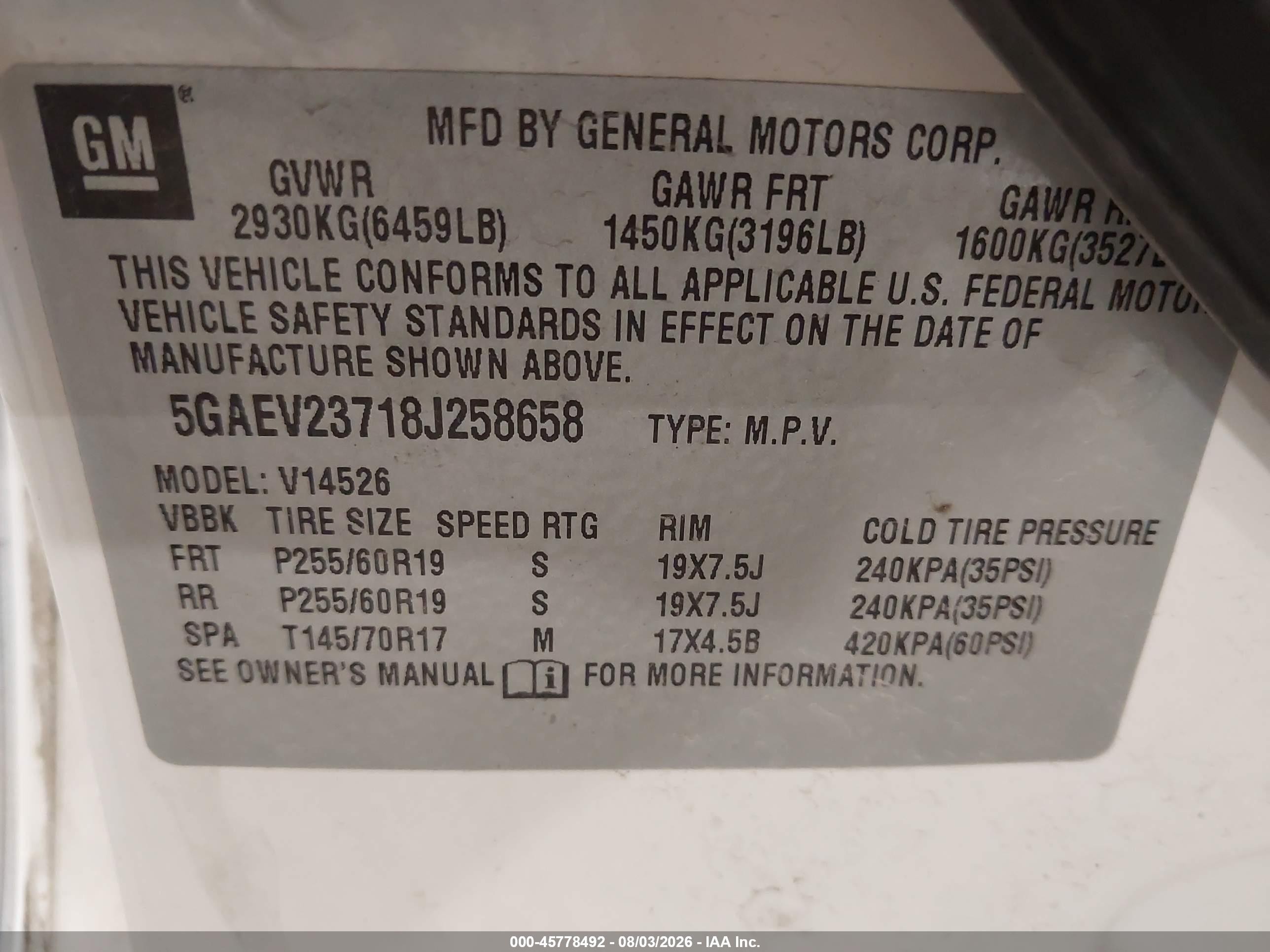 2008 Buick Enclave Cxl White vin: 5GAEV23718J258658