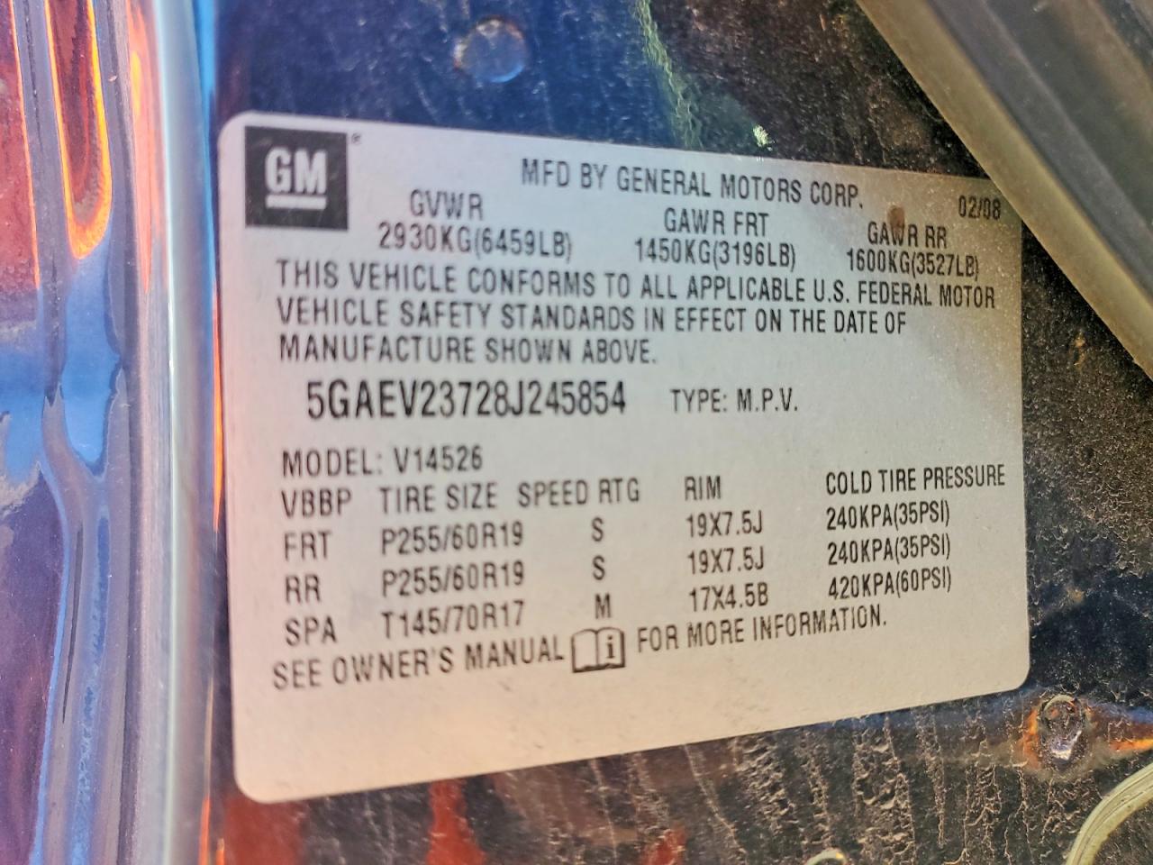 2008 Buick Enclave Cxl Blue vin: 5GAEV23728J245854