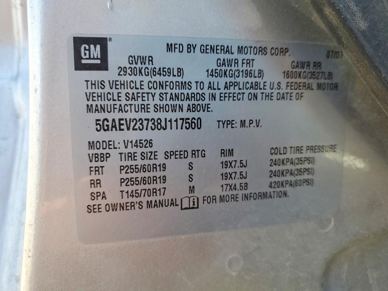 2008 Buick Enclave Cxl Silver vin: 5GAEV23738J117560