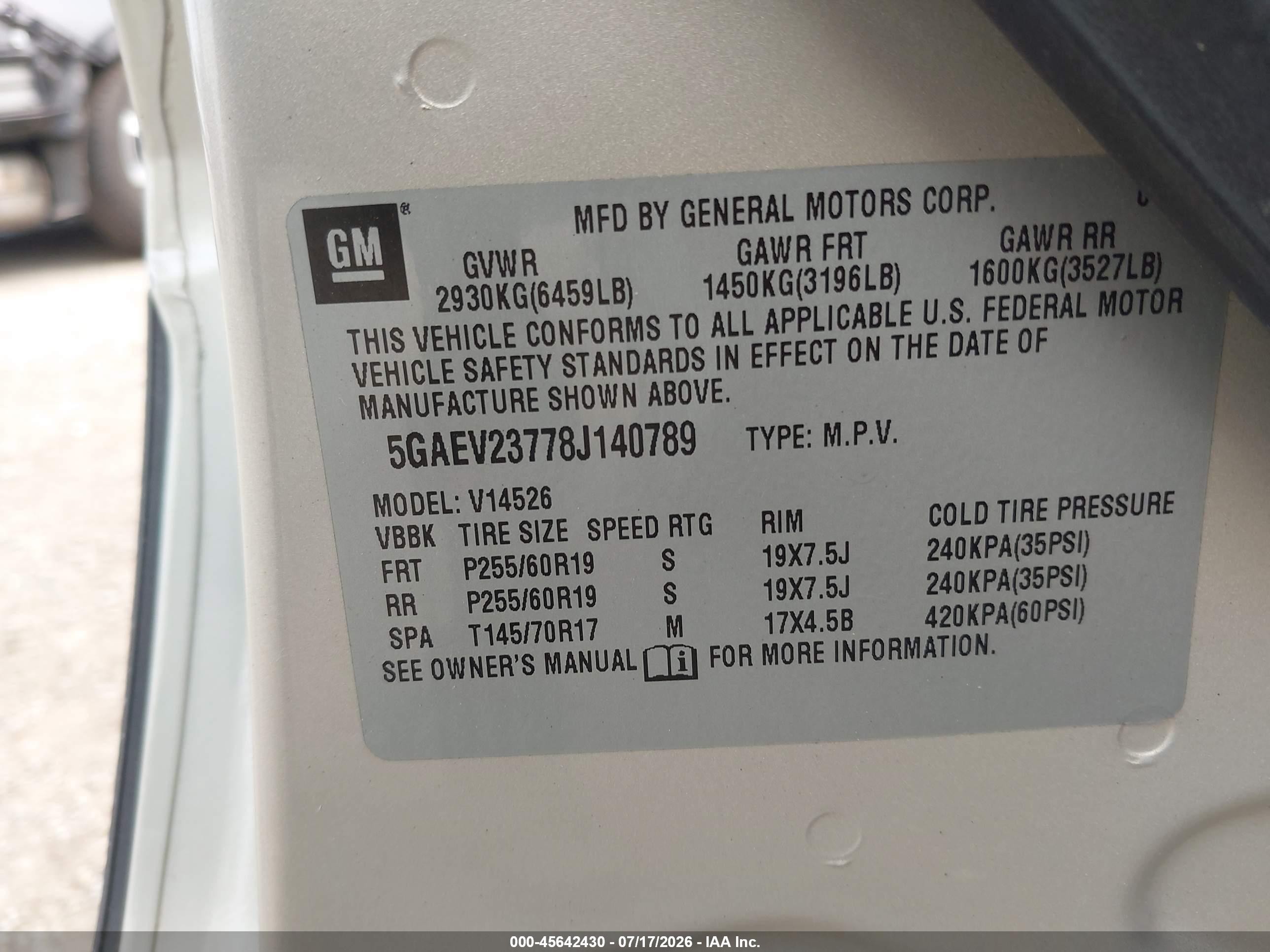 2008 Buick Enclave Cxl Tan vin: 5GAEV23778J140789