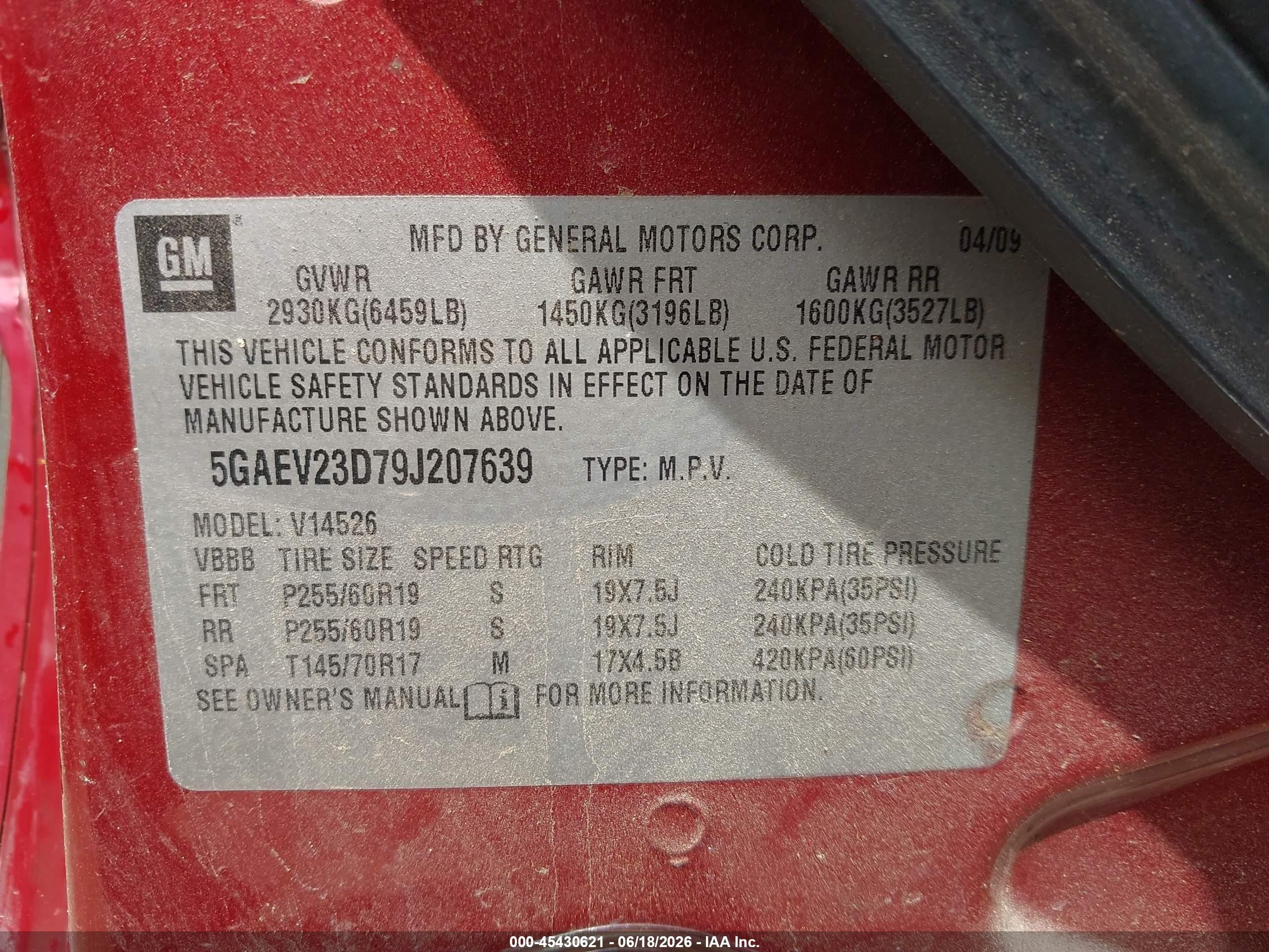 2009 Buick Enclave Cxl Red vin: 5GAEV23D79J207639