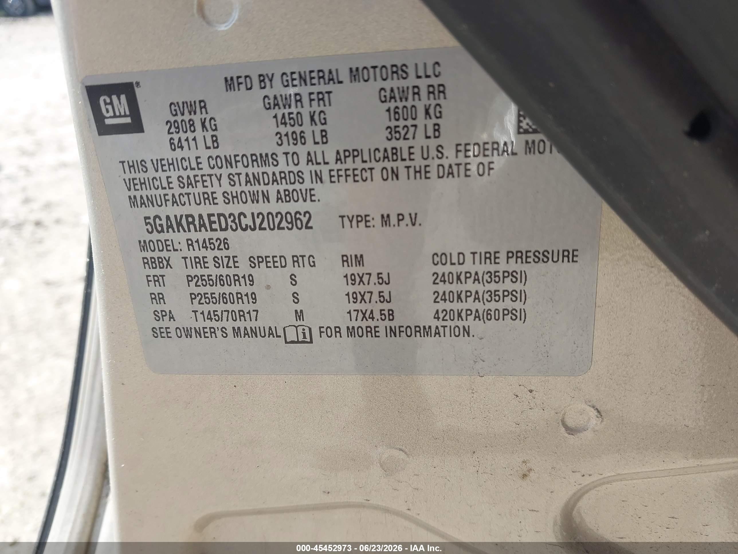 2012 Buick Enclave   Gold vin: 5GAKRAED3CJ202962