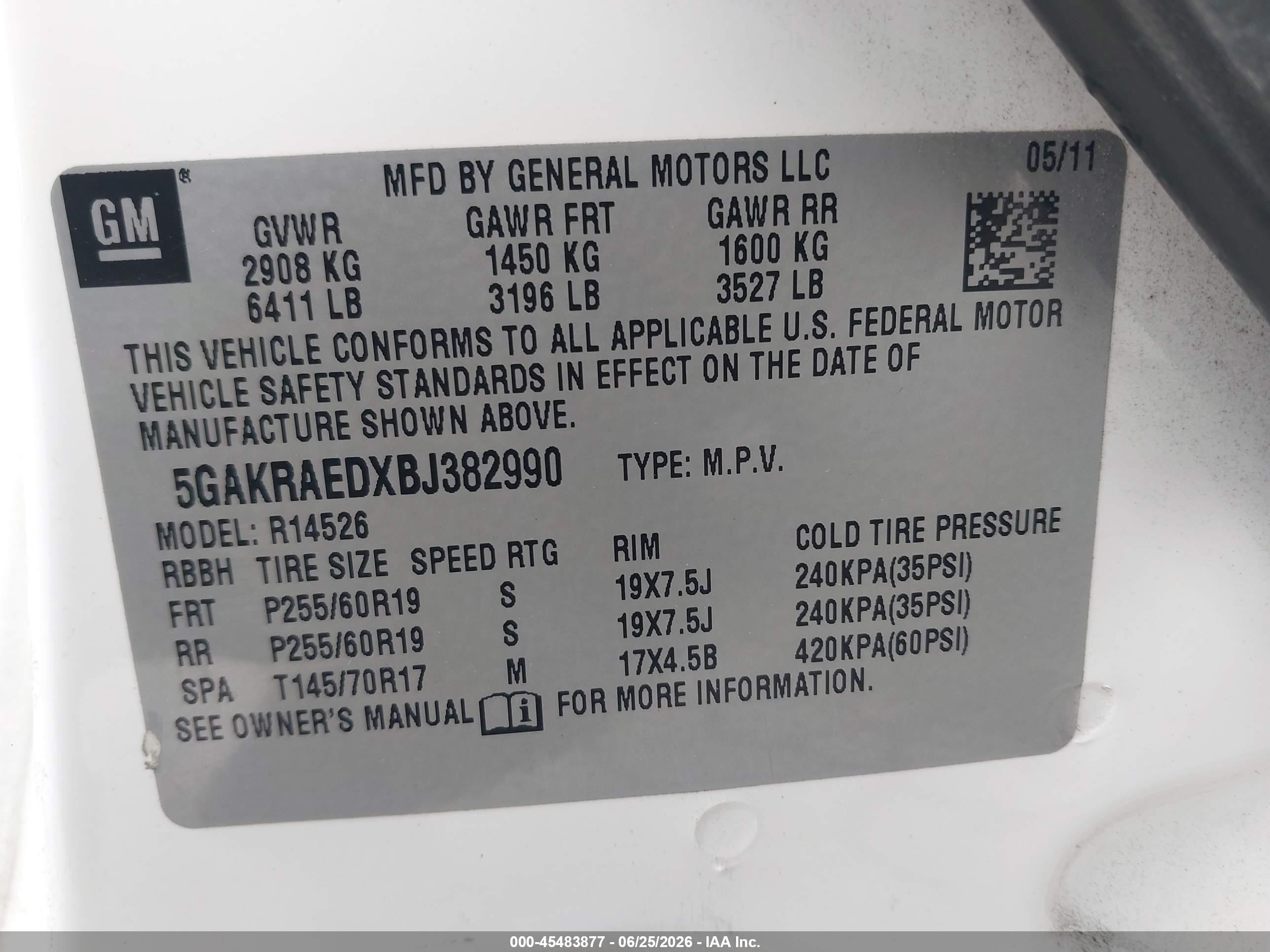2011 Buick Enclave Cx White vin: 5GAKRAEDXBJ382990