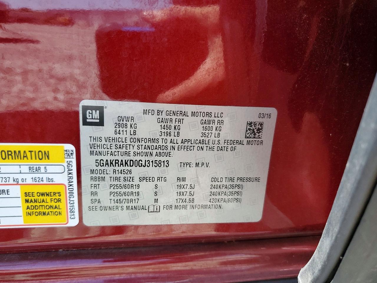 2016 Buick Enclave Burgundy vin: 5GAKRAKD0GJ315813