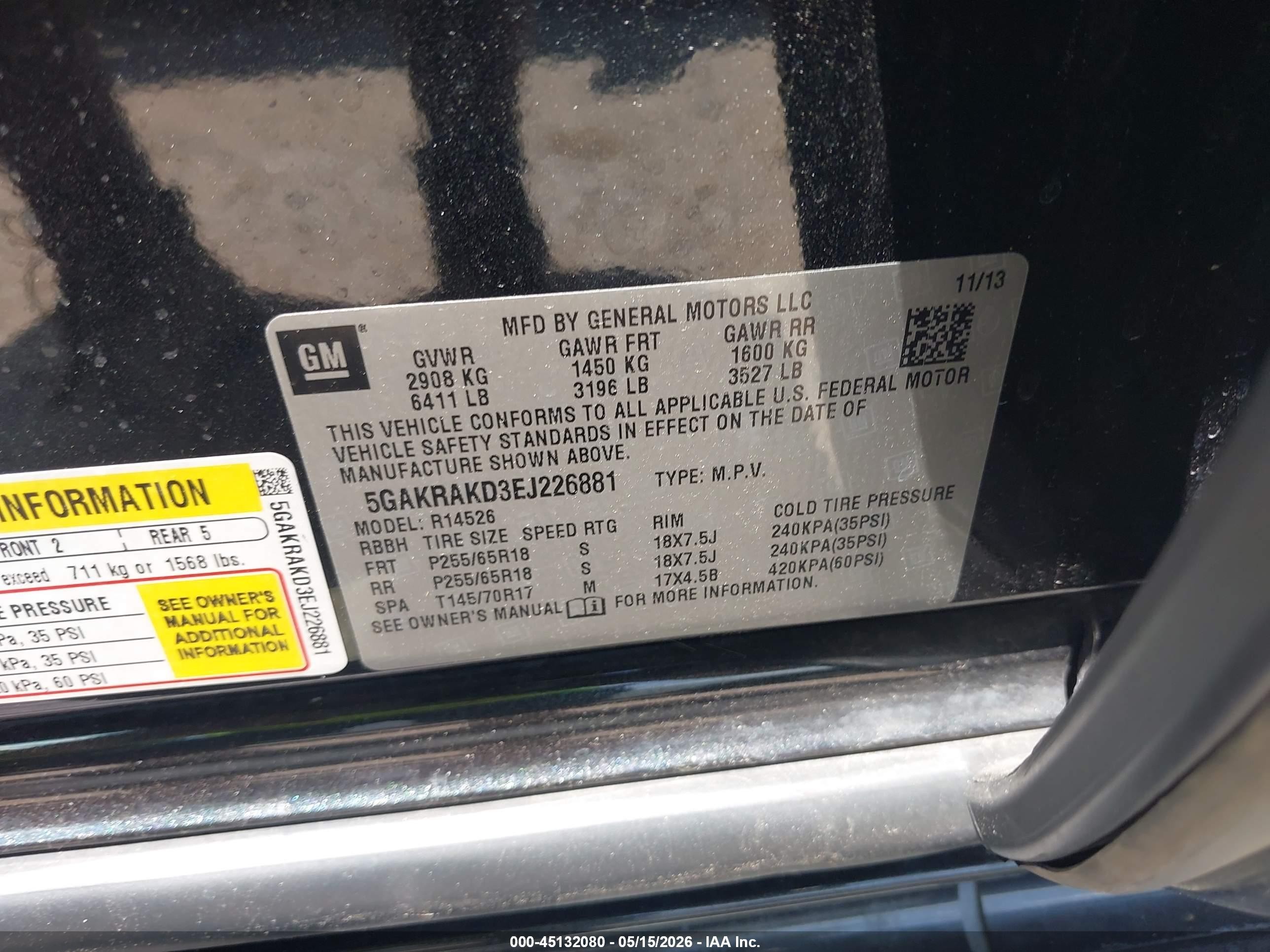 2014 Buick Enclave Convenience Black vin: 5GAKRAKD3EJ226881