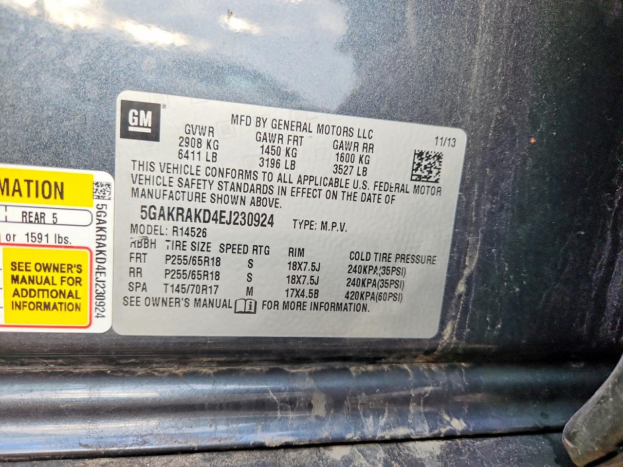 2014 Buick Enclave Gray vin: 5GAKRAKD4EJ230924