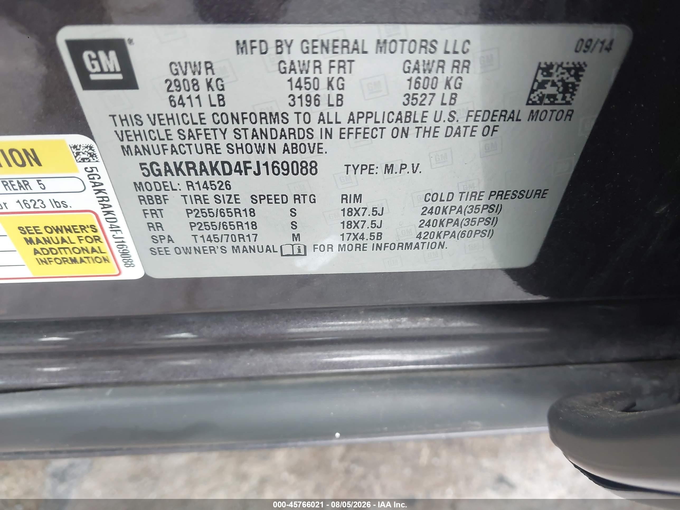 2015 Buick Enclave Convenience Фиолетовый vin: 5GAKRAKD4FJ169088