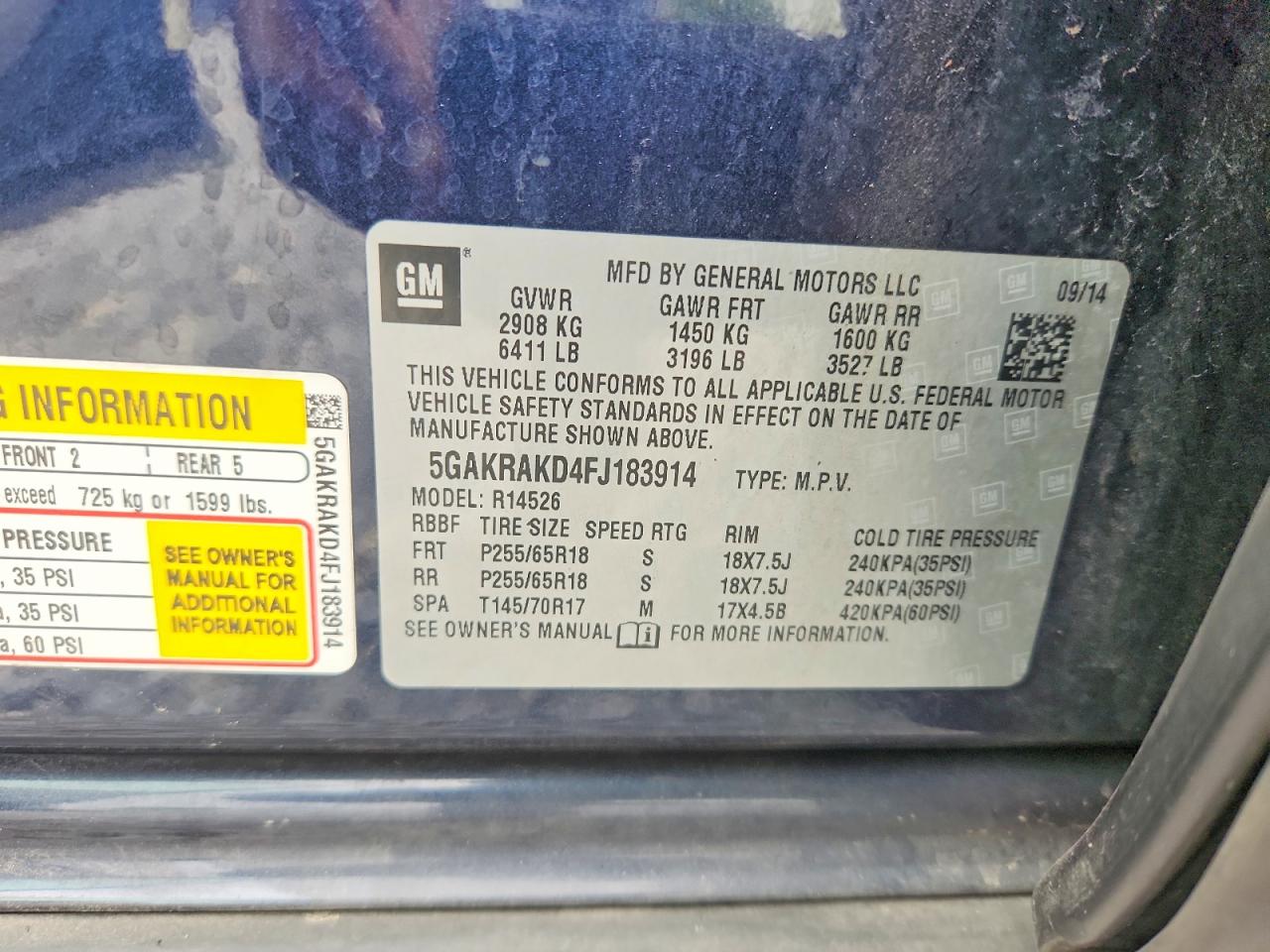 2015 Buick Enclave Синий vin: 5GAKRAKD4FJ183914