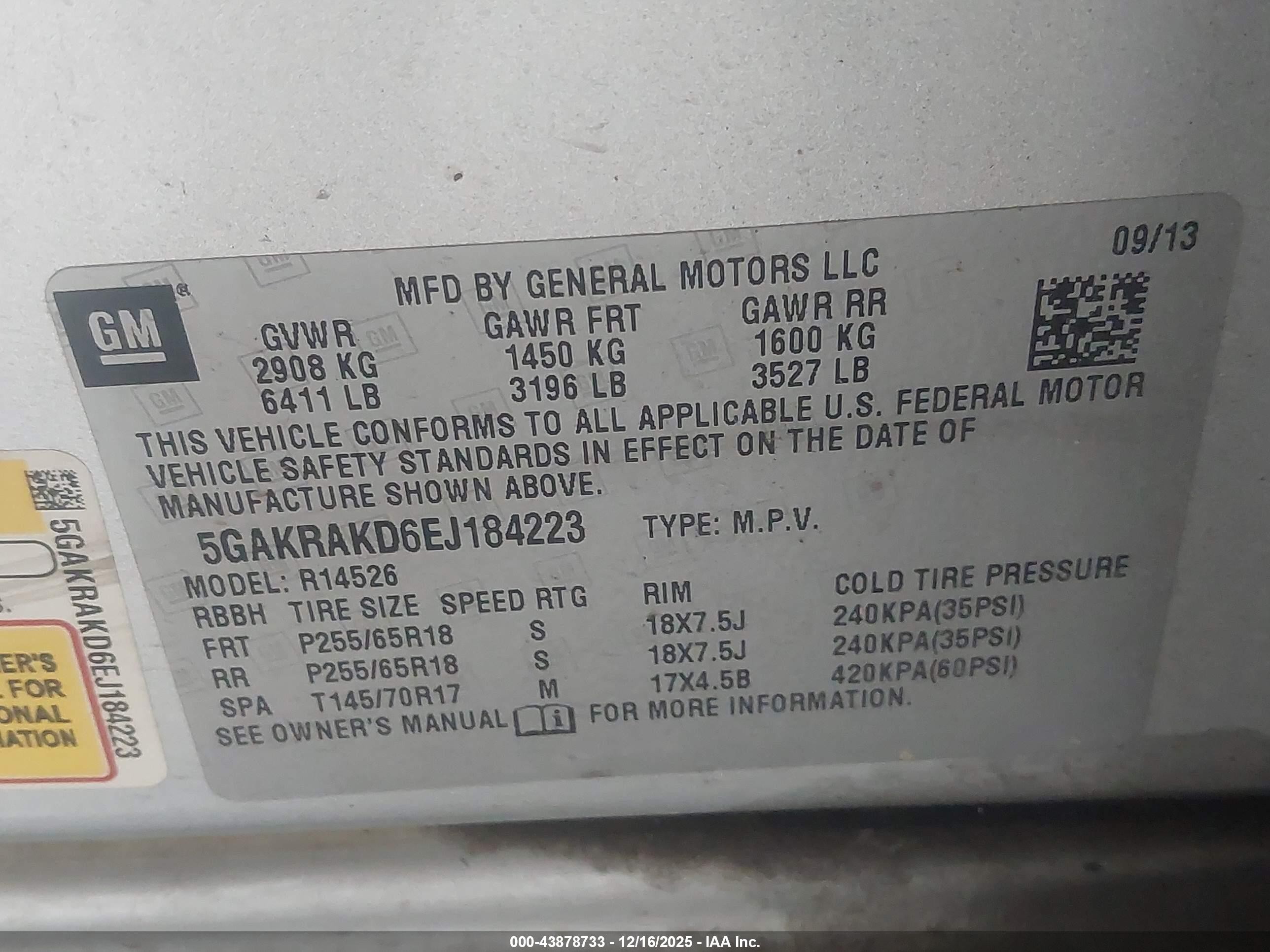 2014 Buick Enclave Convenience Silver vin: 5GAKRAKD6EJ184223
