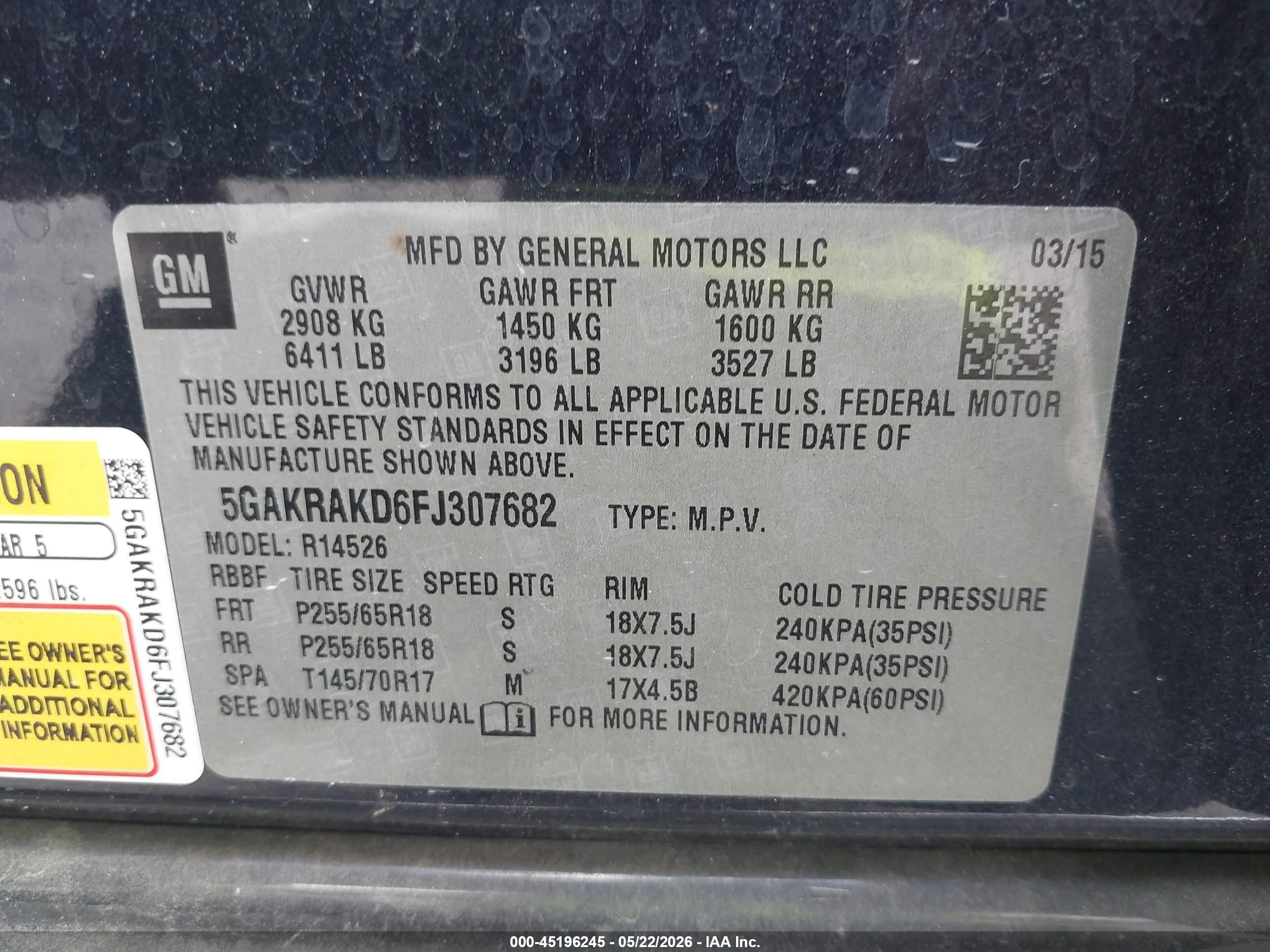 2015 Buick Enclave Convenience Dark Blue vin: 5GAKRAKD6FJ307682