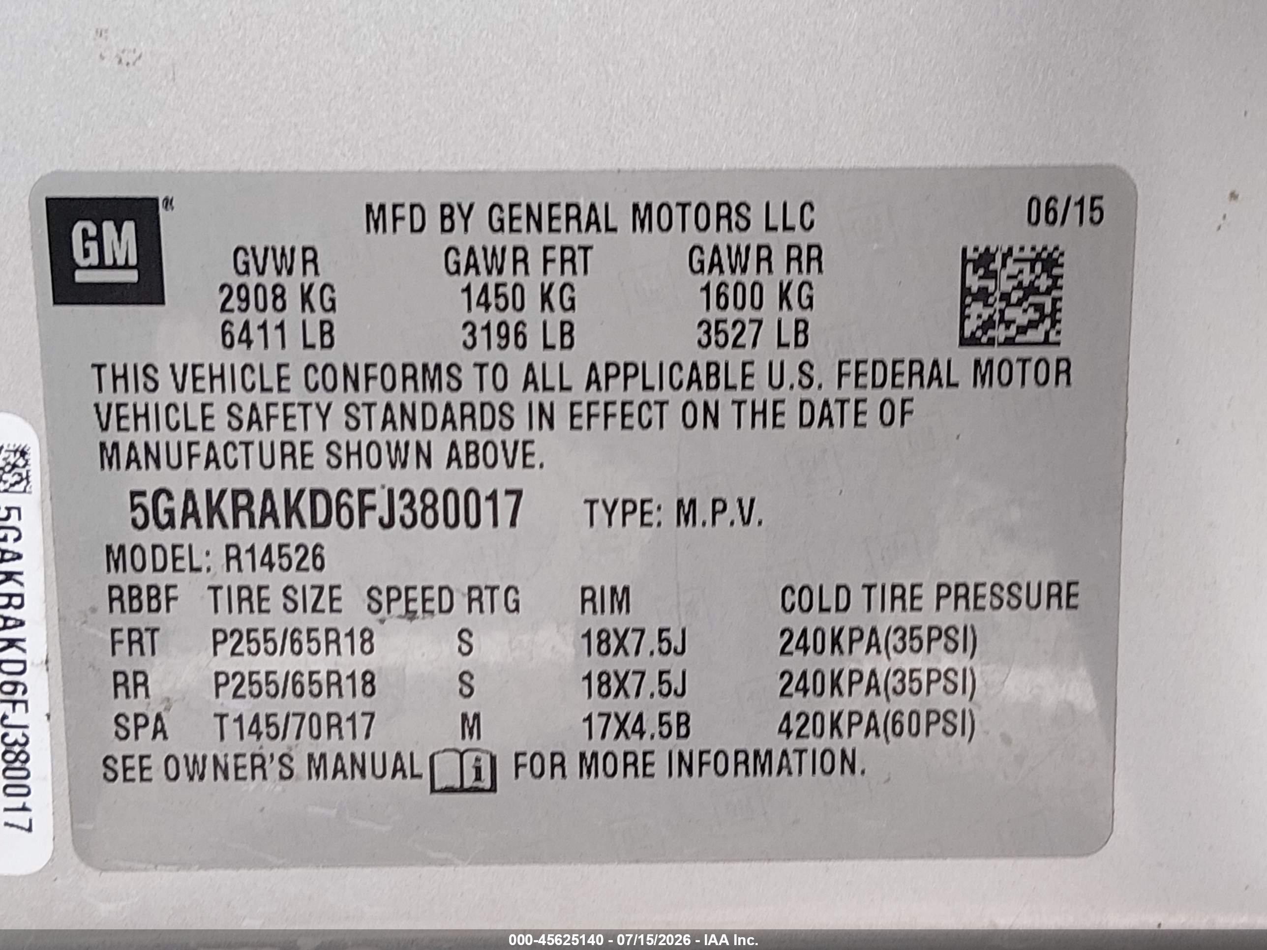 2015 Buick Enclave Convenience Silver vin: 5GAKRAKD6FJ380017