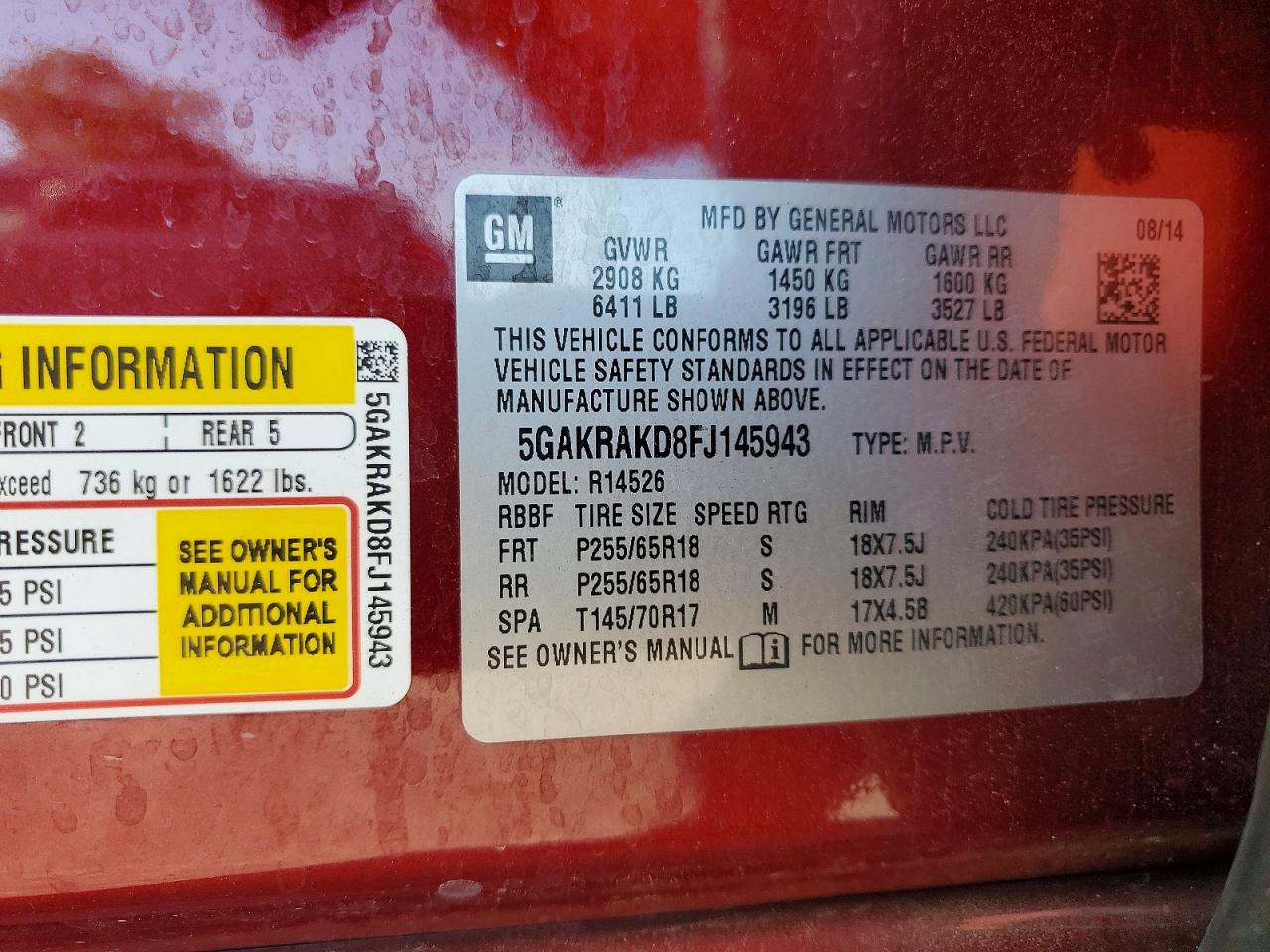 2015 Buick Enclave Burgundy vin: 5GAKRAKD8FJ145943