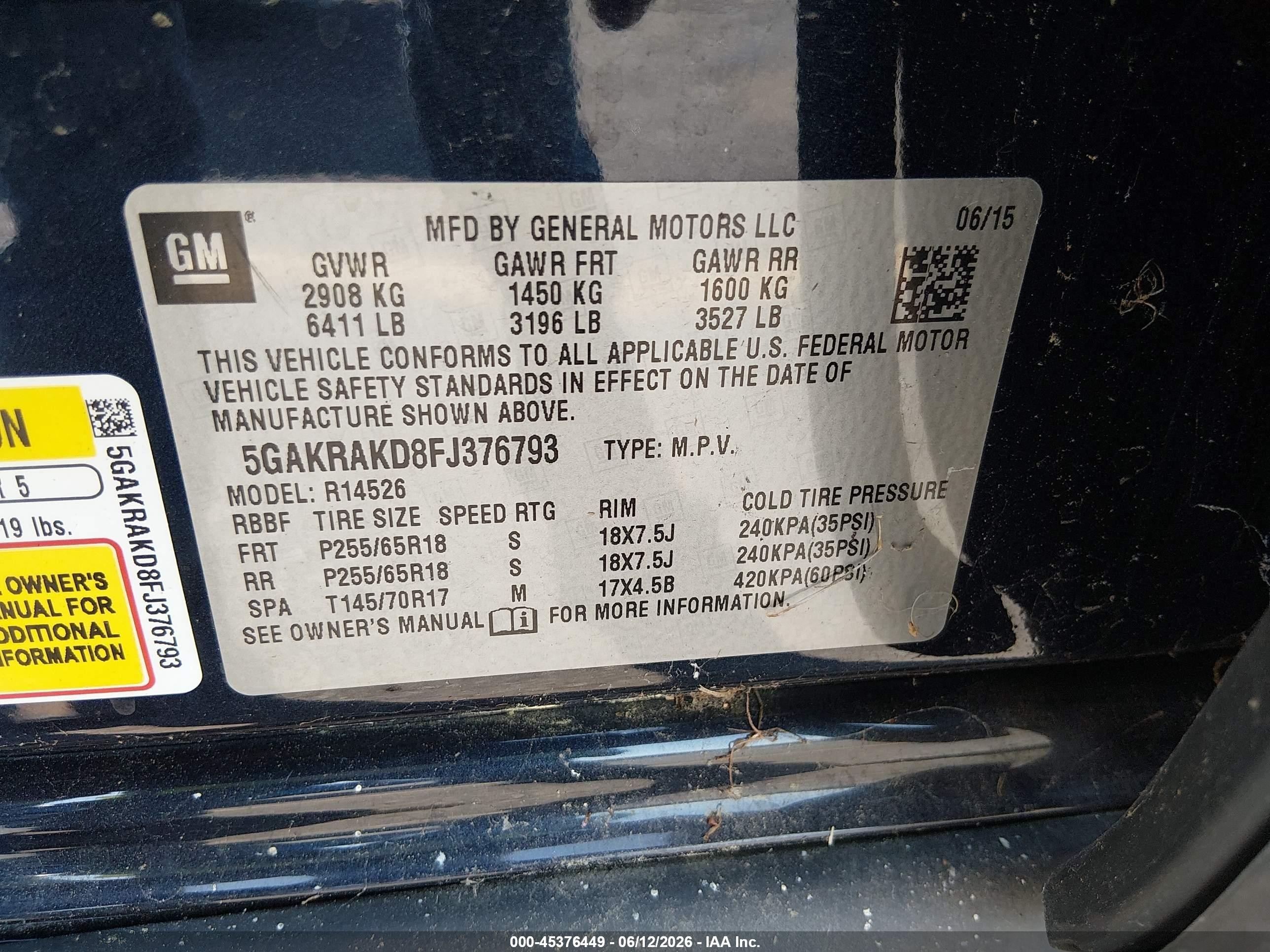 2015 Buick Enclave Convenience Синий vin: 5GAKRAKD8FJ376793