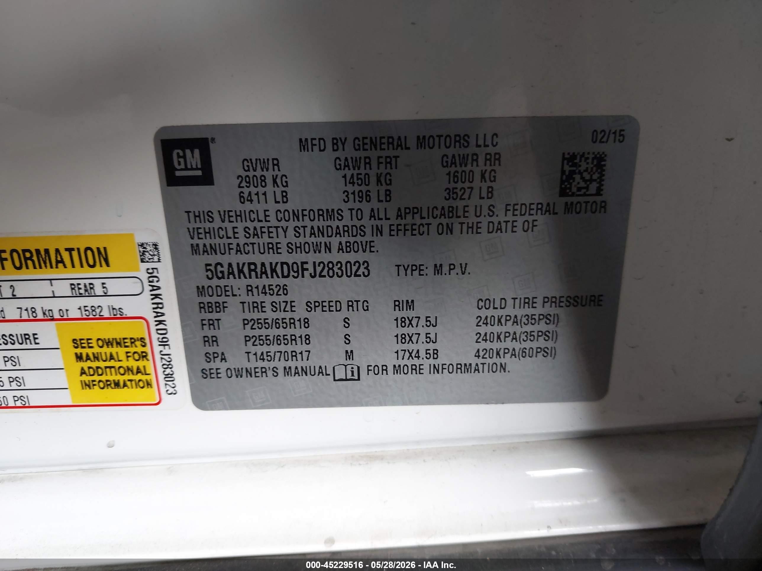 2015 Buick Enclave Convenience White vin: 5GAKRAKD9FJ283023
