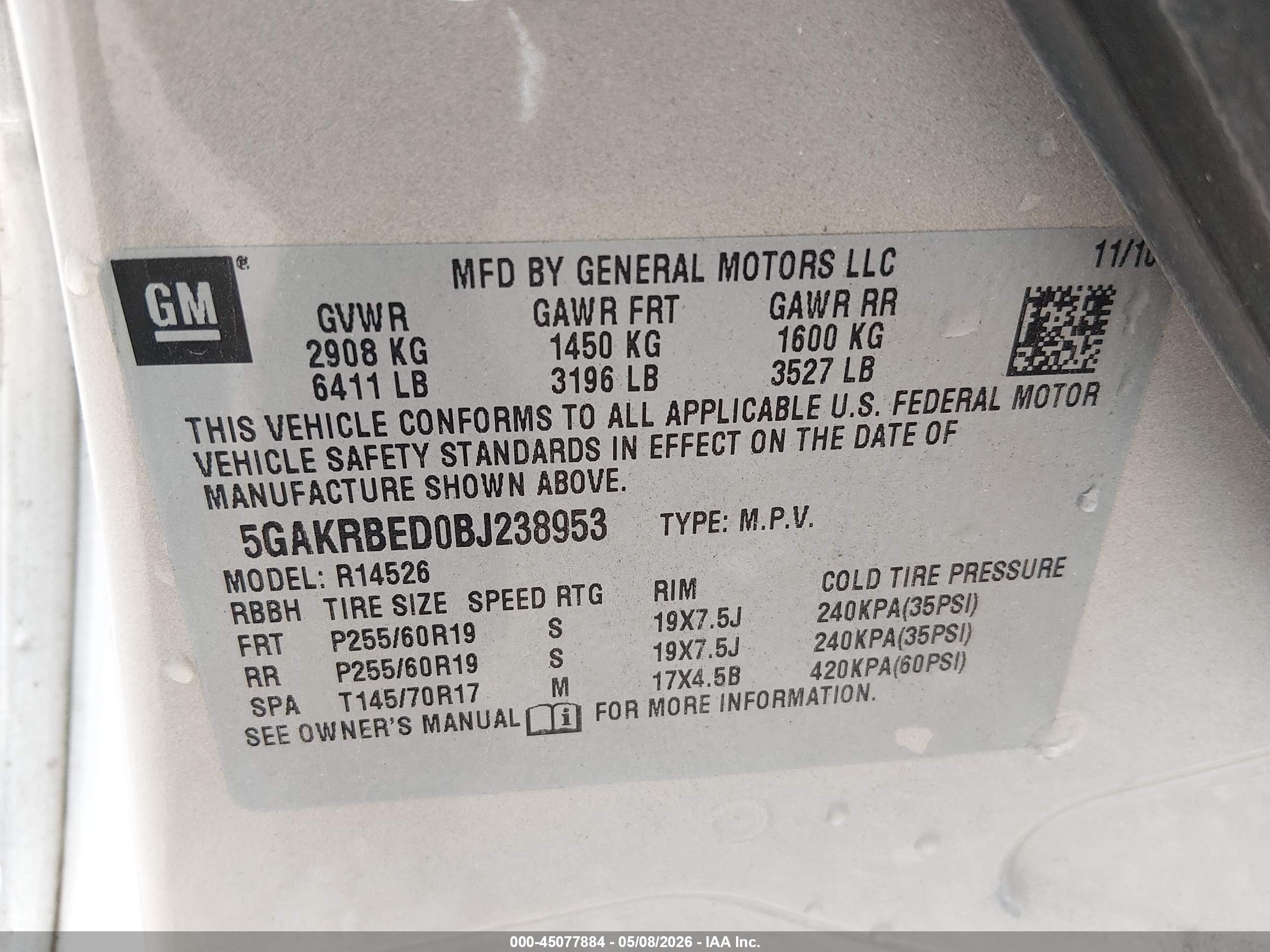 2011 Buick Enclave 1xl Золотой vin: 5GAKRBED0BJ238953