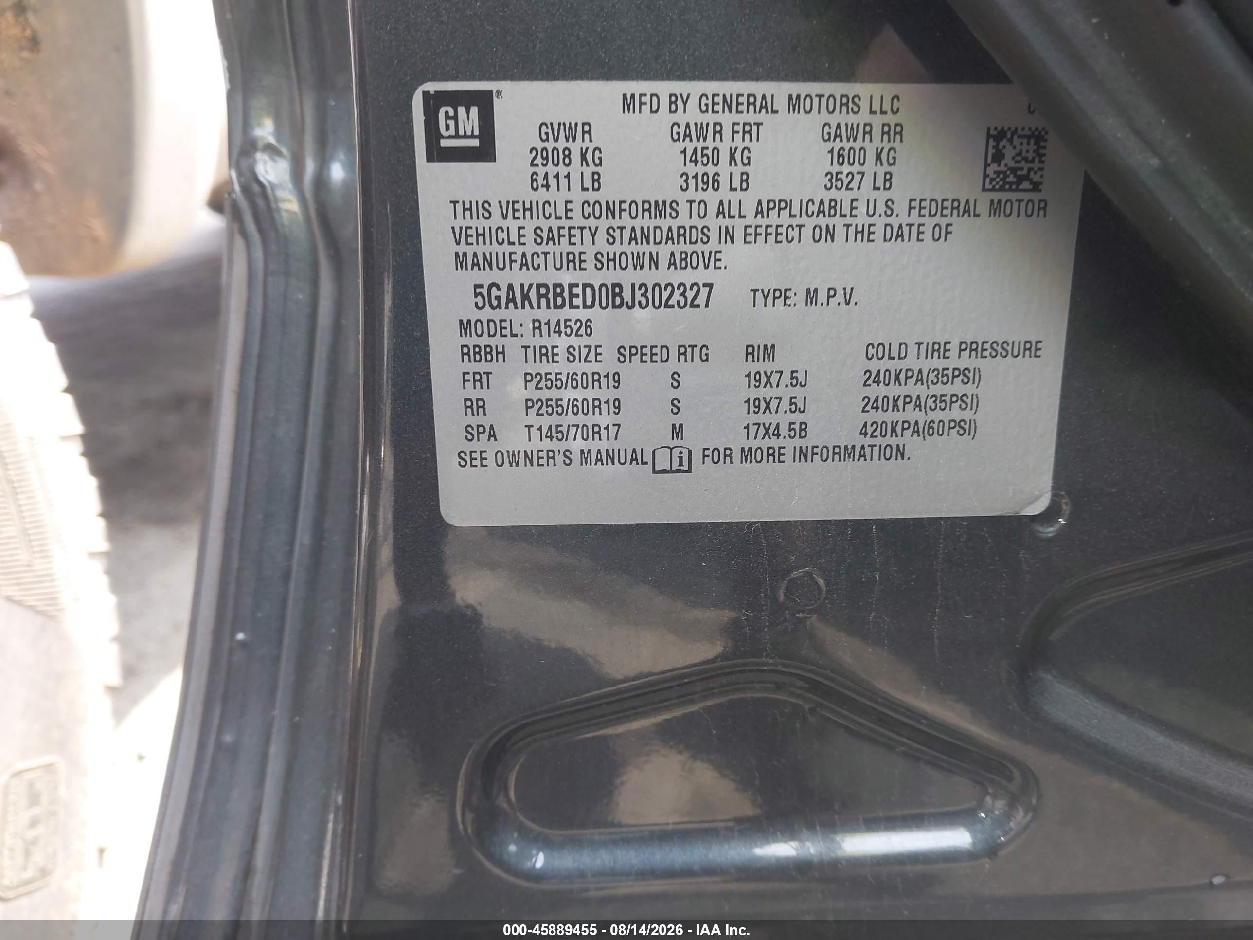 2011 Buick Enclave 1xl Серый vin: 5GAKRBED0BJ302327