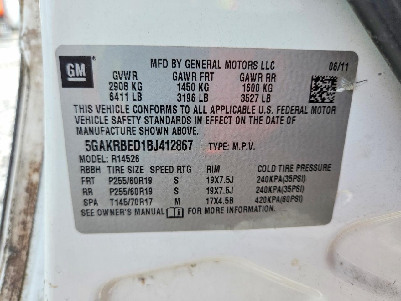 2011 Buick Enclave Cxl White vin: 5GAKRBED1BJ412867