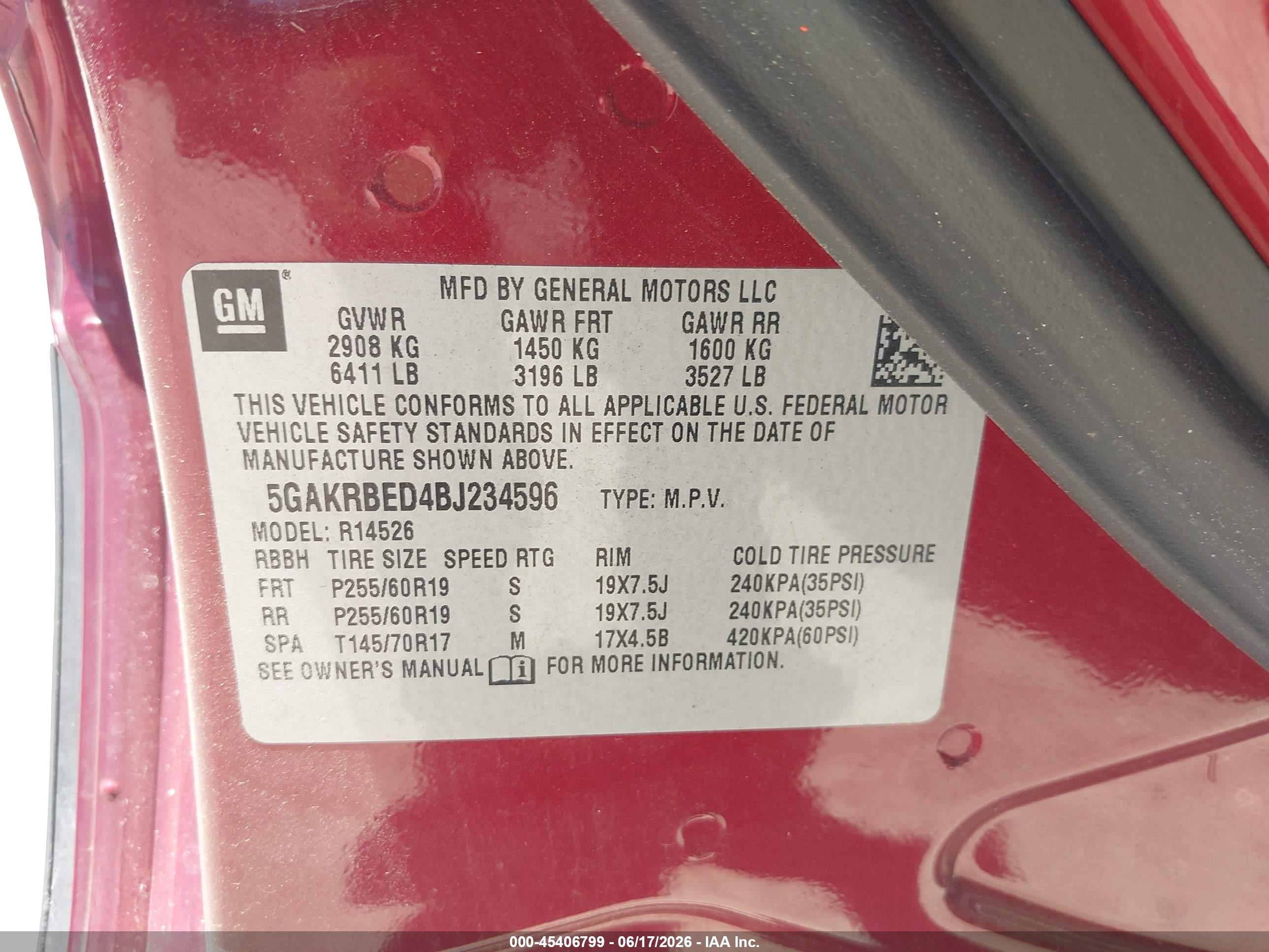 2011 Buick Enclave 1xl Red vin: 5GAKRBED4BJ234596