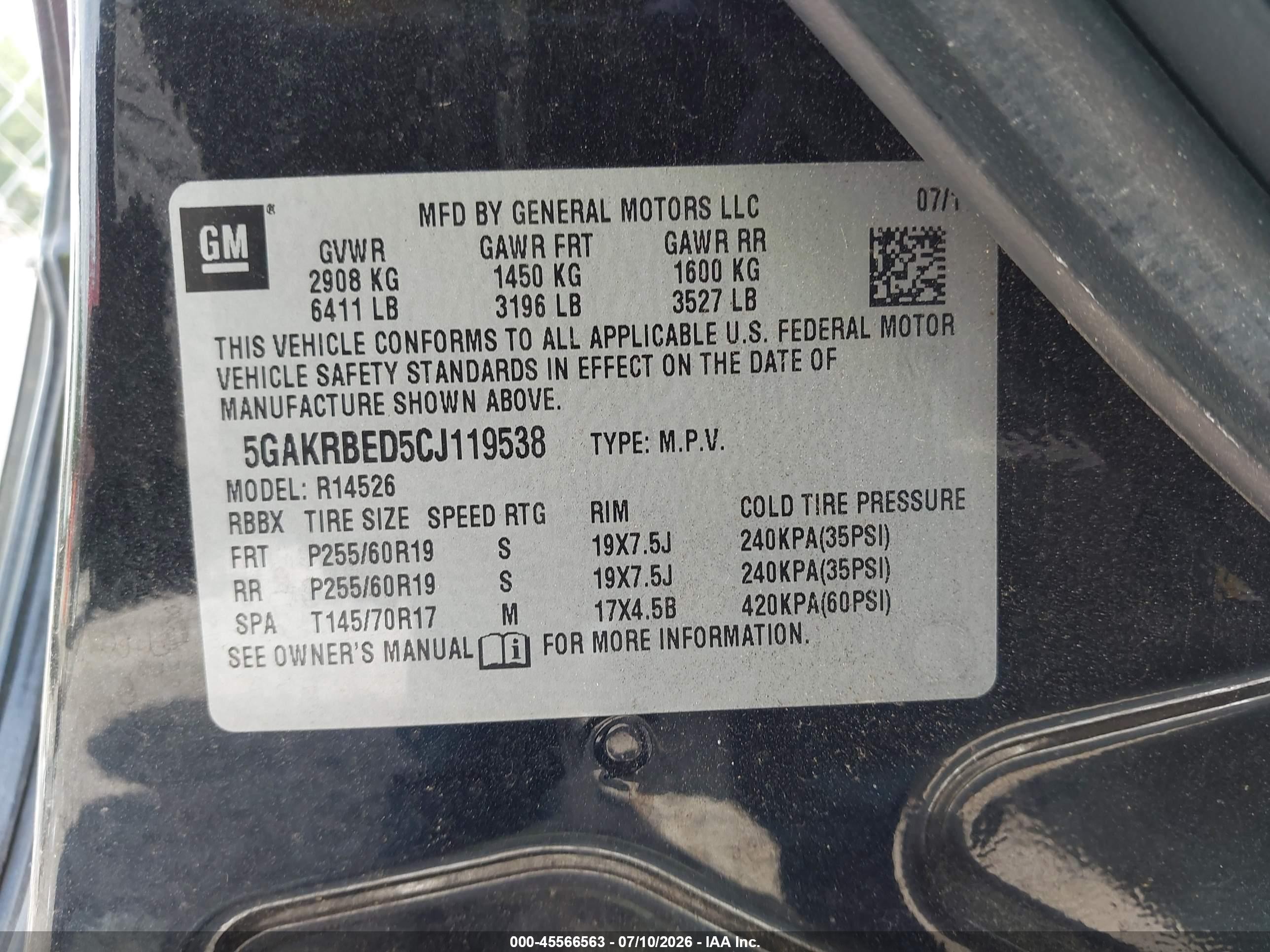 2012 Buick Enclave Convenience Black vin: 5GAKRBED5CJ119538