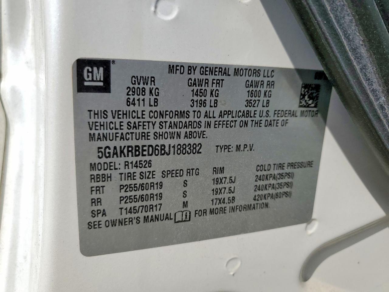 2011 Buick Enclave Cxl White vin: 5GAKRBED6BJ188382