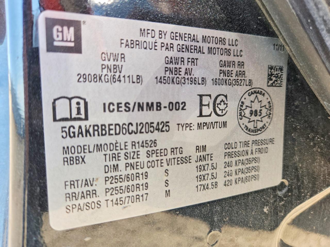 2012 Buick Enclave Черный vin: 5GAKRBED6CJ205425