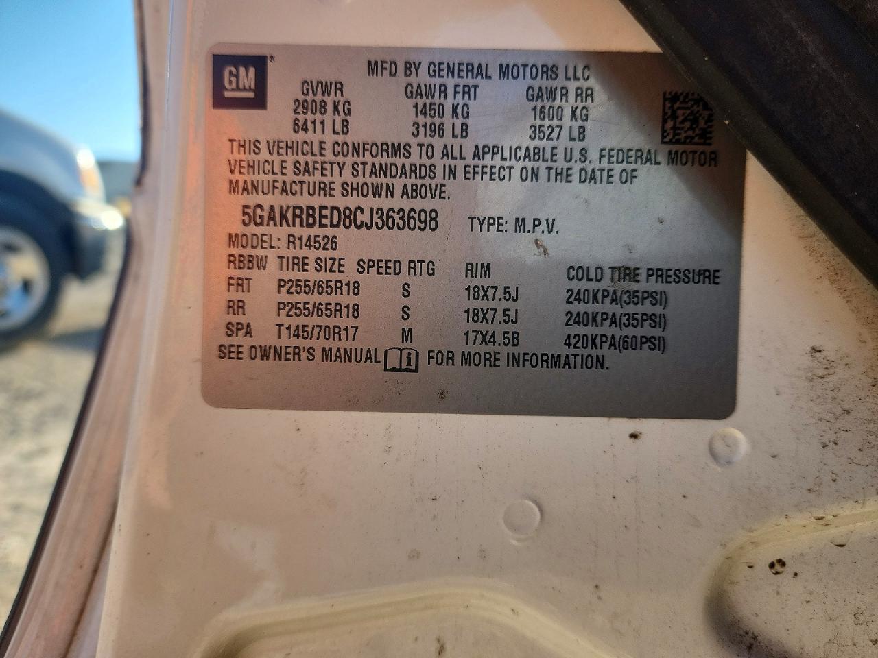 2012 Buick Enclave White vin: 5GAKRBED8CJ363698