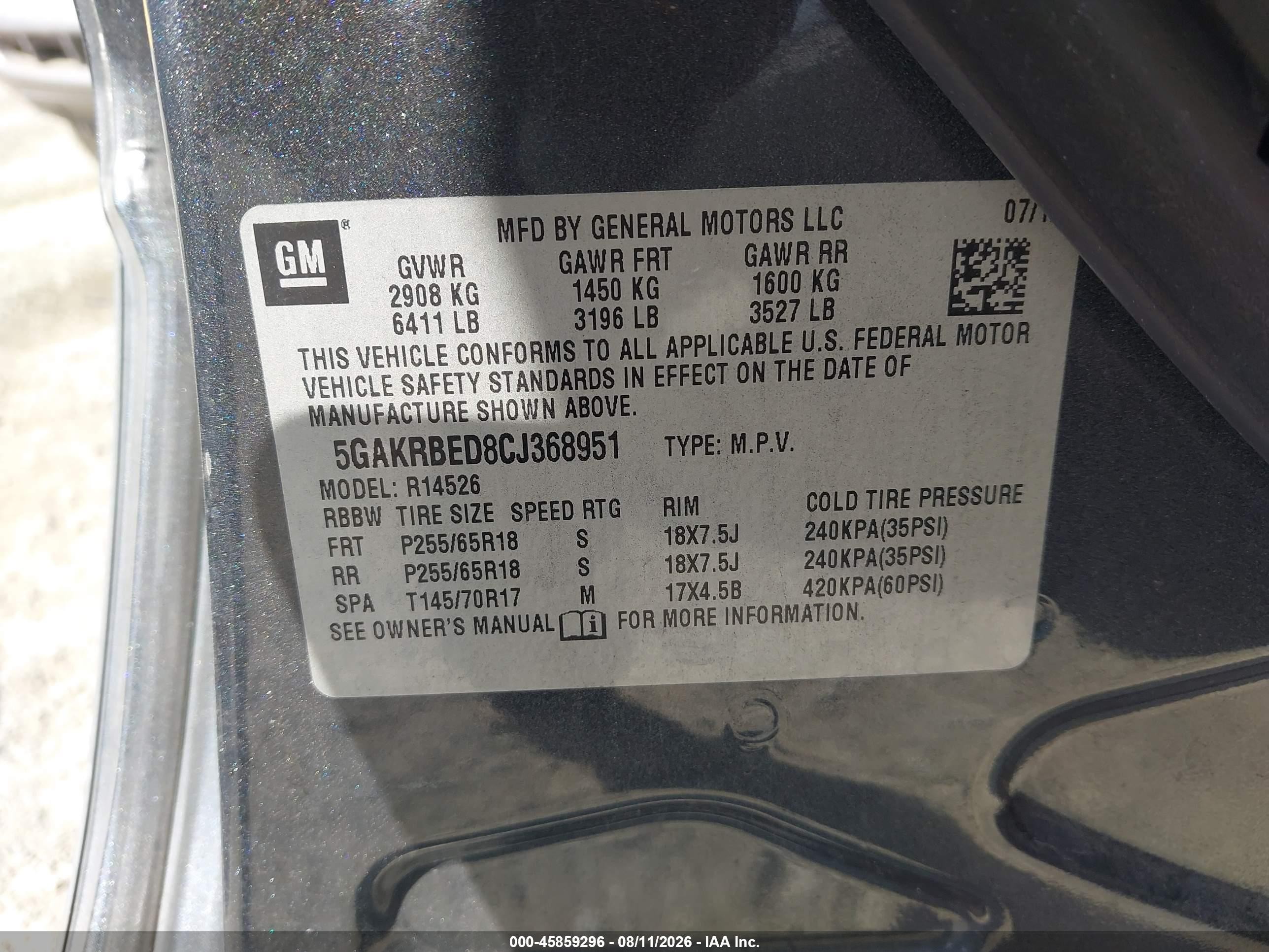 2012 Buick Enclave Convenience Gray vin: 5GAKRBED8CJ368951
