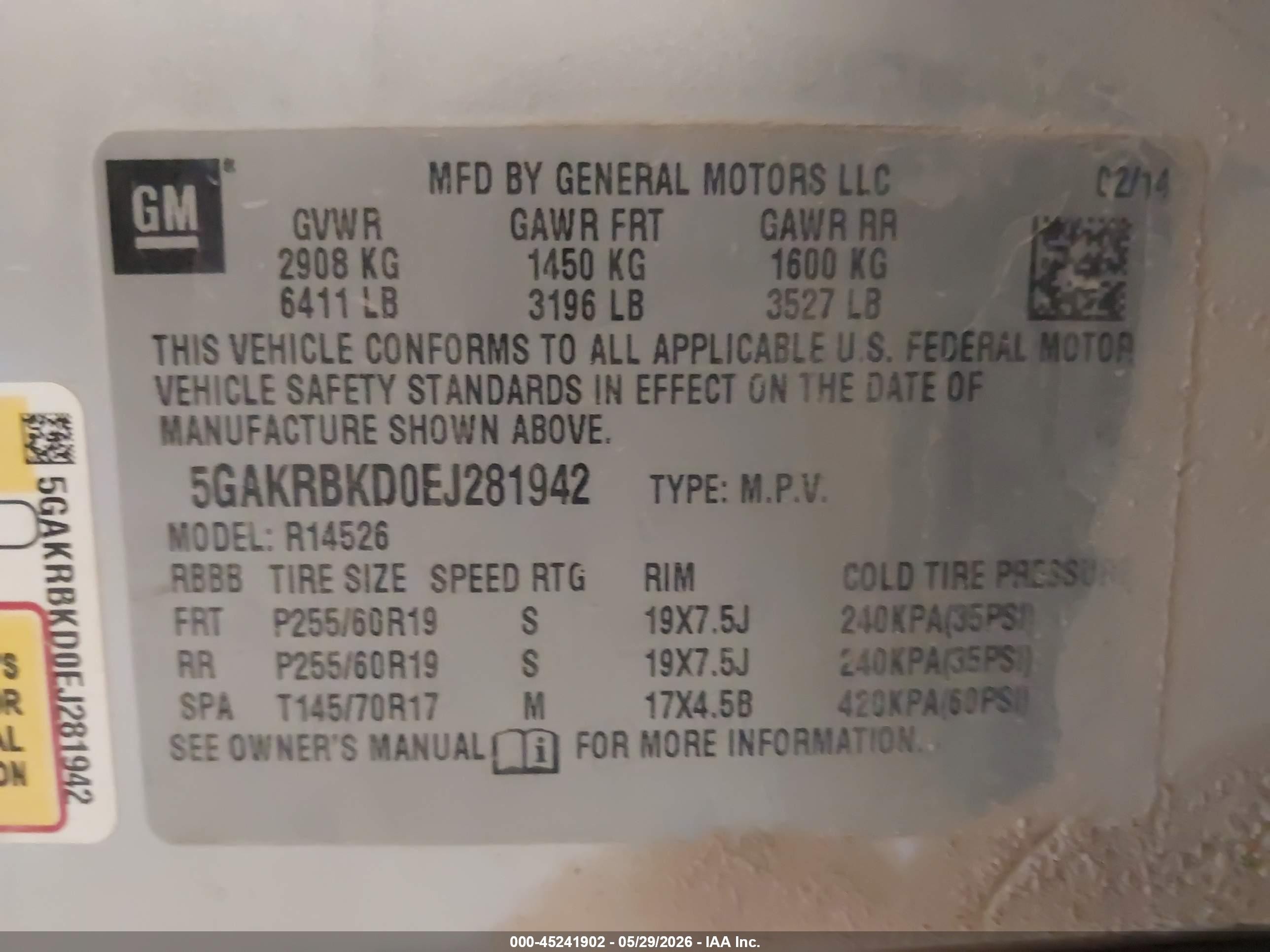 2014 Buick Enclave Leather Silver vin: 5GAKRBKD0EJ281942