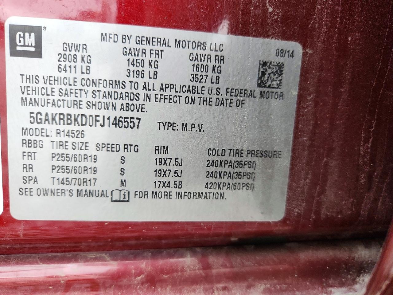 2015 Buick Enclave Maroon vin: 5GAKRBKD0FJ146557