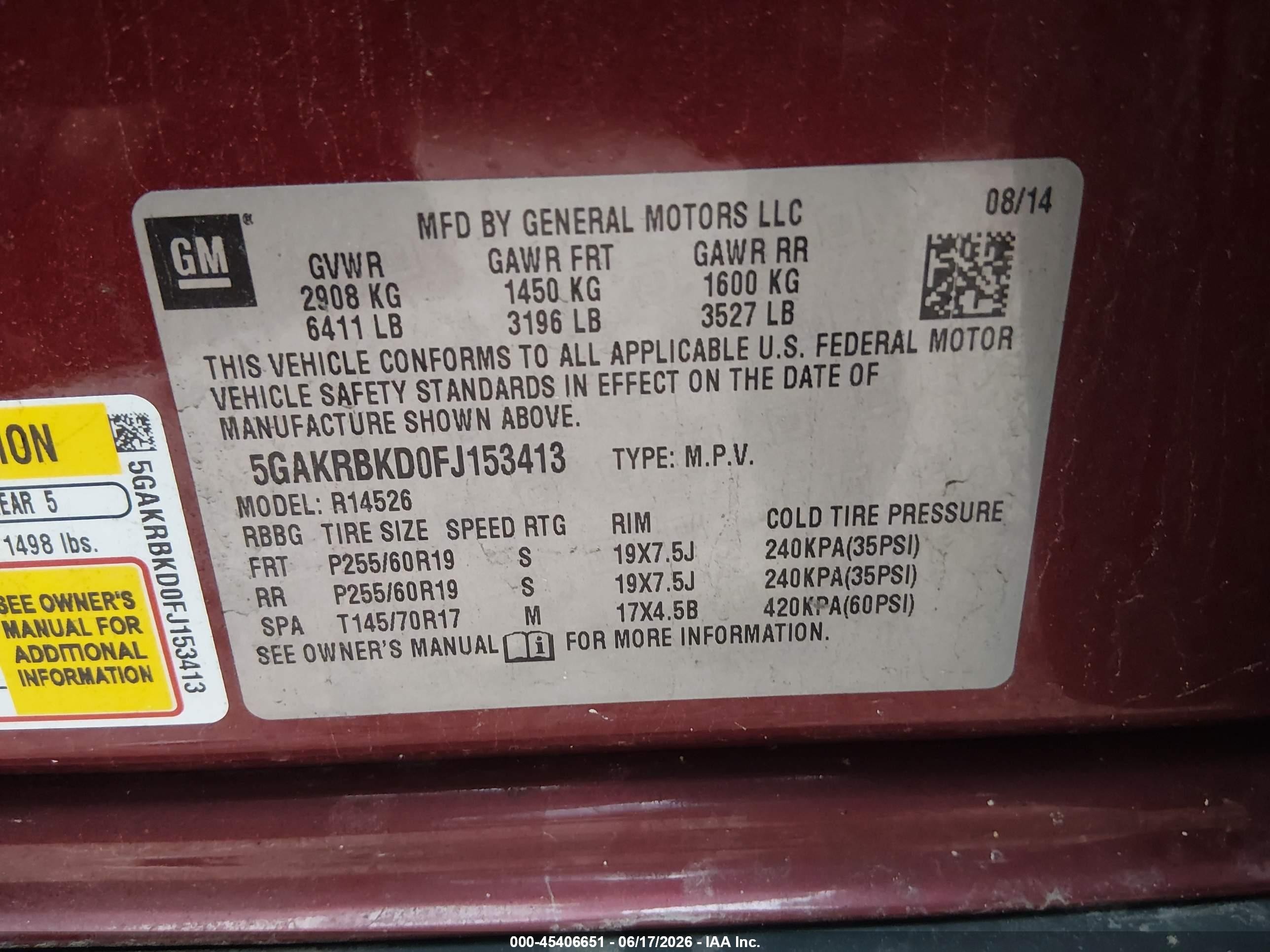 2015 Buick Enclave Leather Maroon vin: 5GAKRBKD0FJ153413