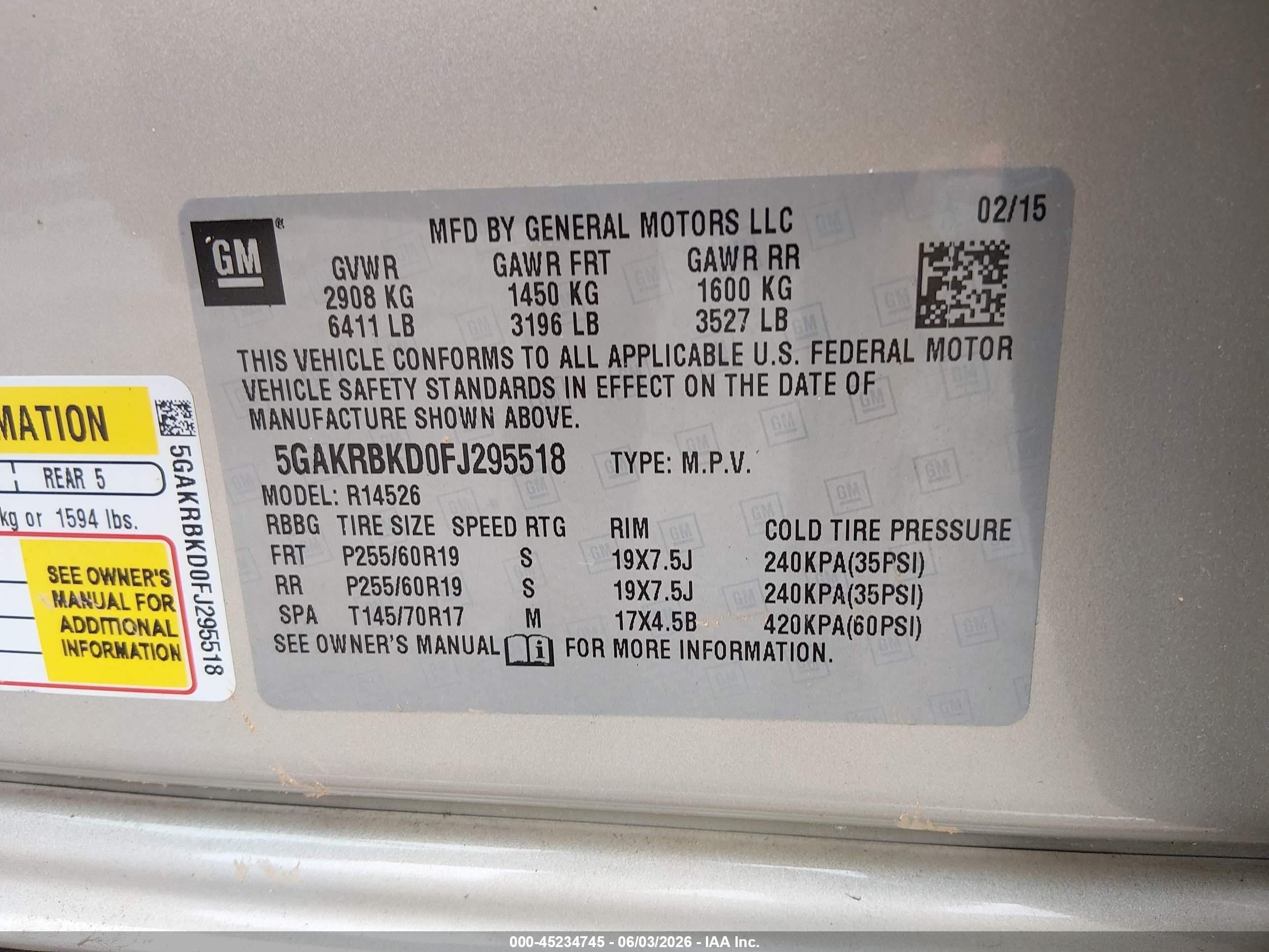 2015 Buick Enclave Leather Beige vin: 5GAKRBKD0FJ295518