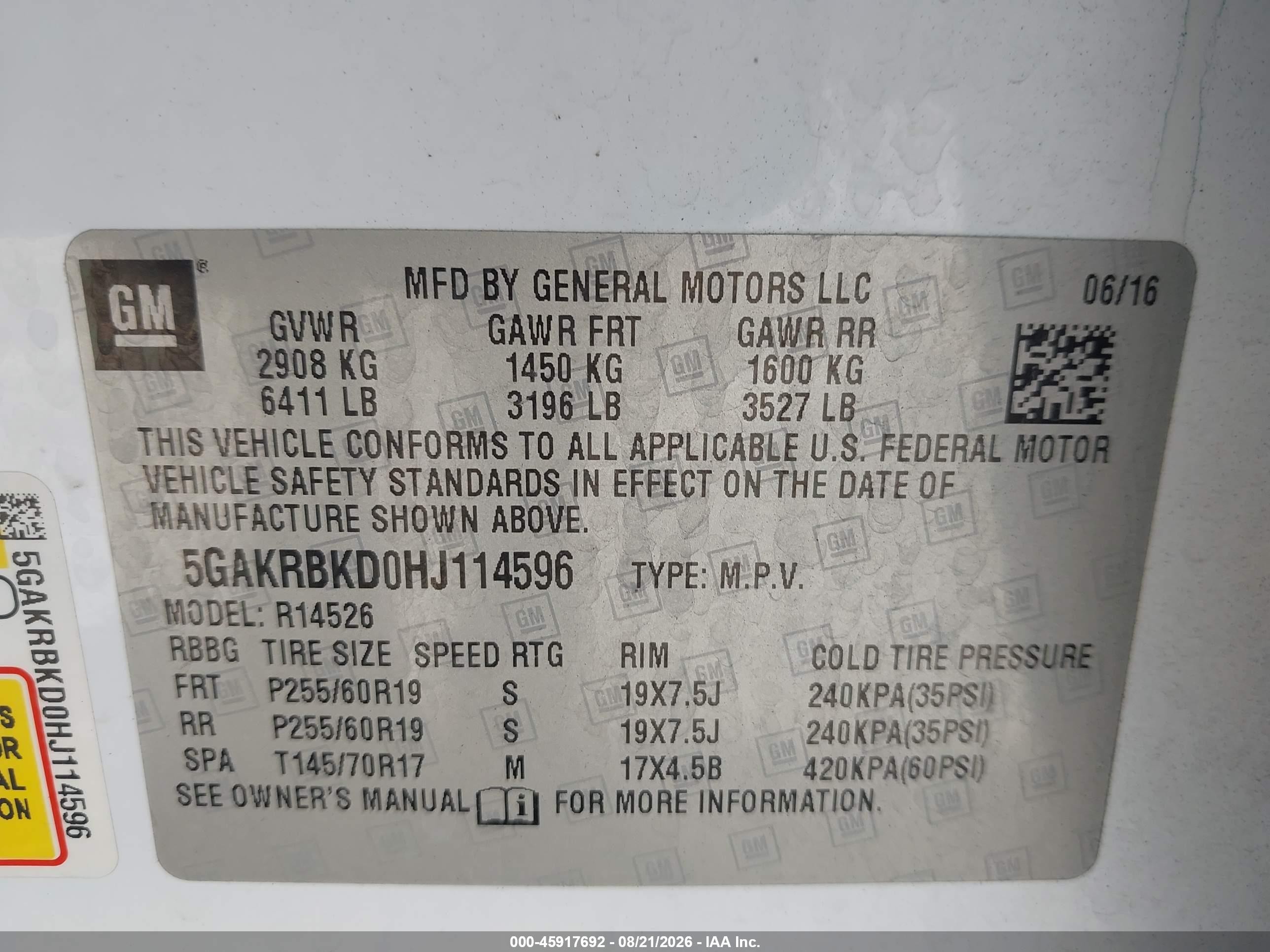 2017 Buick Enclave Leather Белый vin: 5GAKRBKD0HJ114596