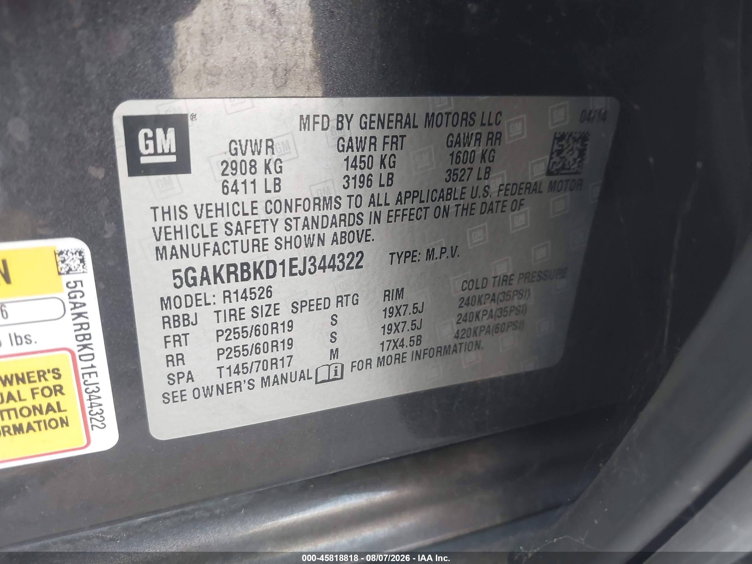 2014 Buick Enclave Leather Gray vin: 5GAKRBKD1EJ344322