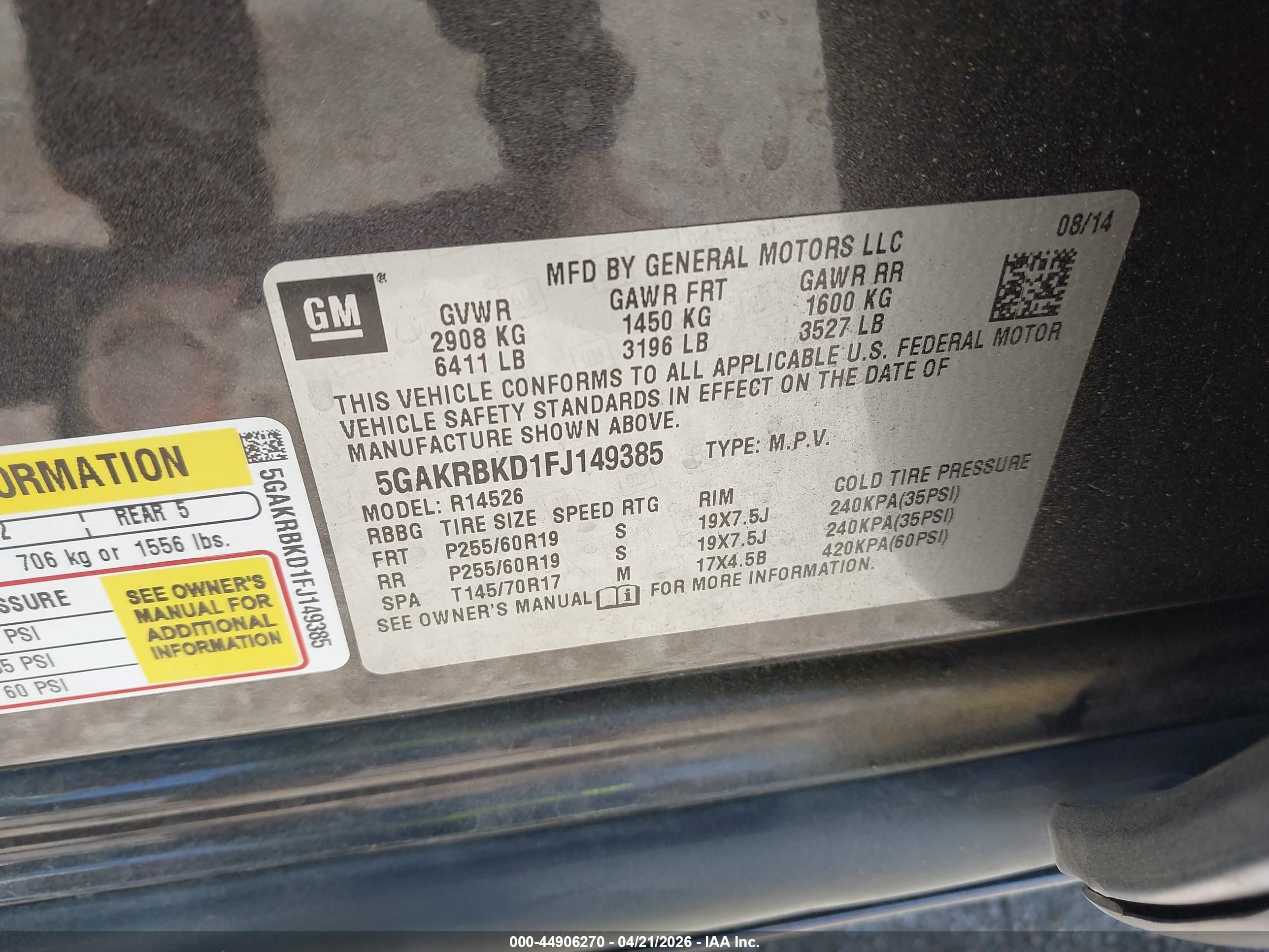 2015 Buick Enclave Leather Black vin: 5GAKRBKD1FJ149385