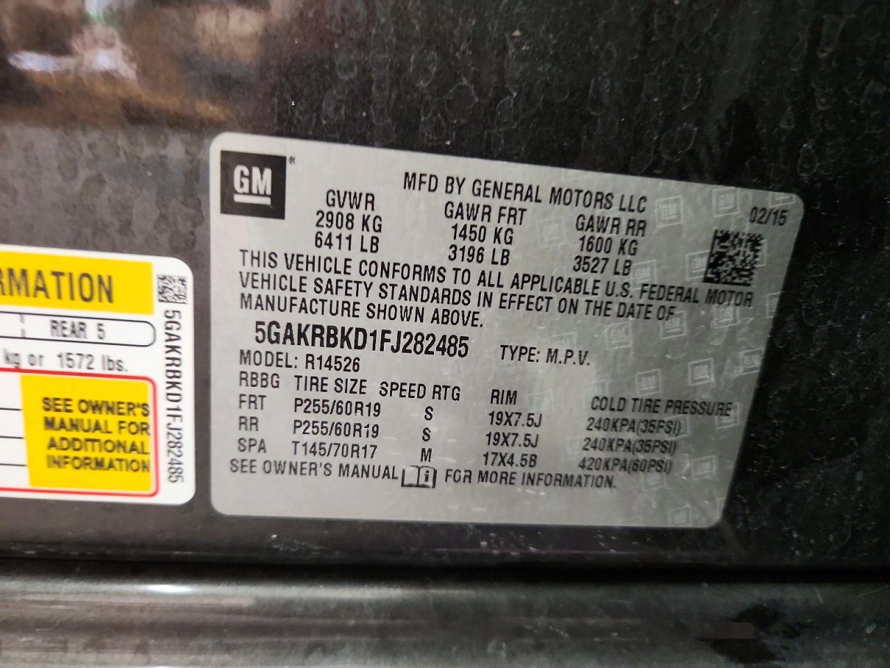 2015 Buick Enclave Серый vin: 5GAKRBKD1FJ282485