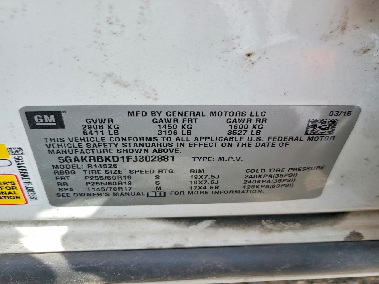 2015 Buick Enclave Белый vin: 5GAKRBKD1FJ302881