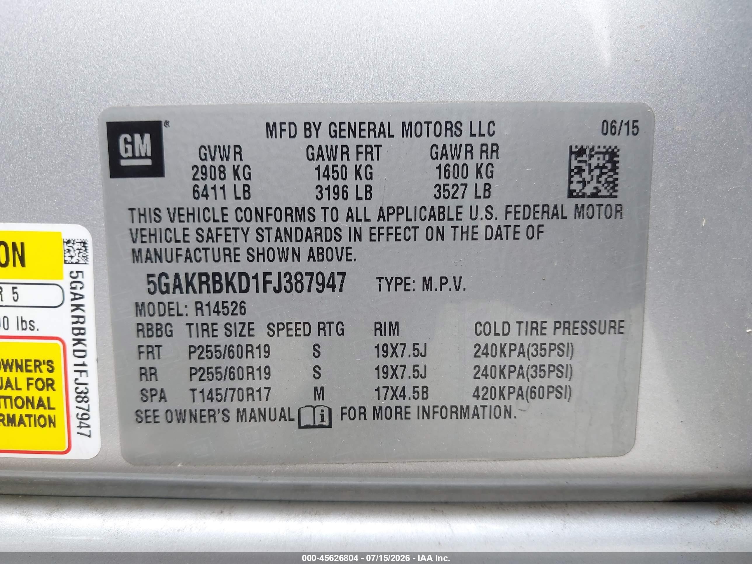 2015 Buick Enclave Leather Silver vin: 5GAKRBKD1FJ387947
