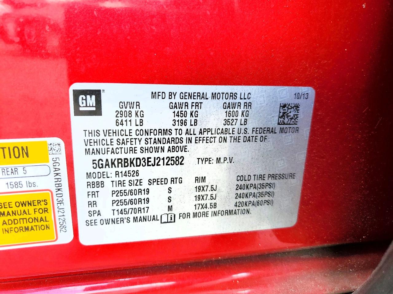 2014 Buick Enclave Red vin: 5GAKRBKD3EJ212582