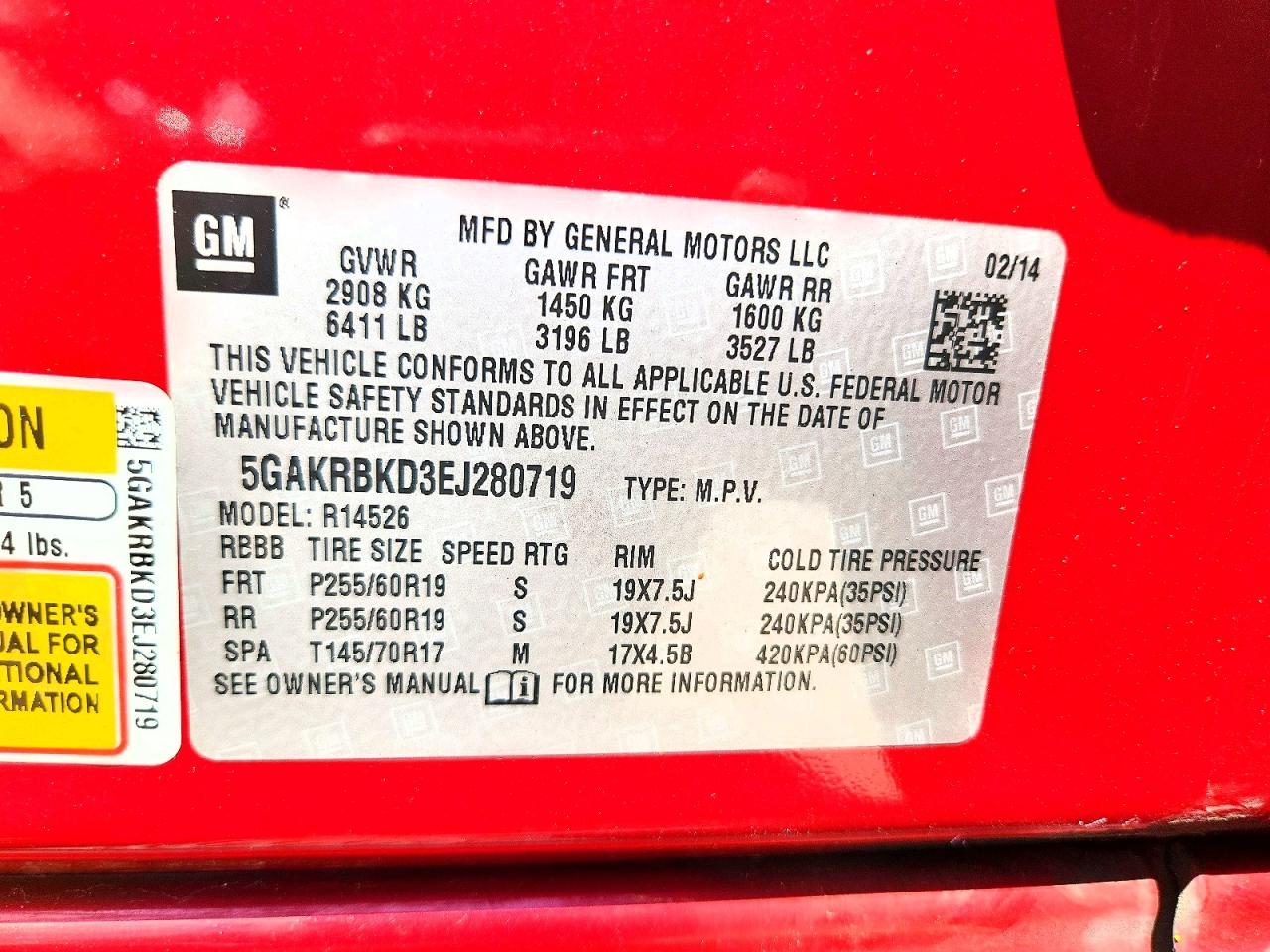 2014 Buick Enclave Red vin: 5GAKRBKD3EJ280719