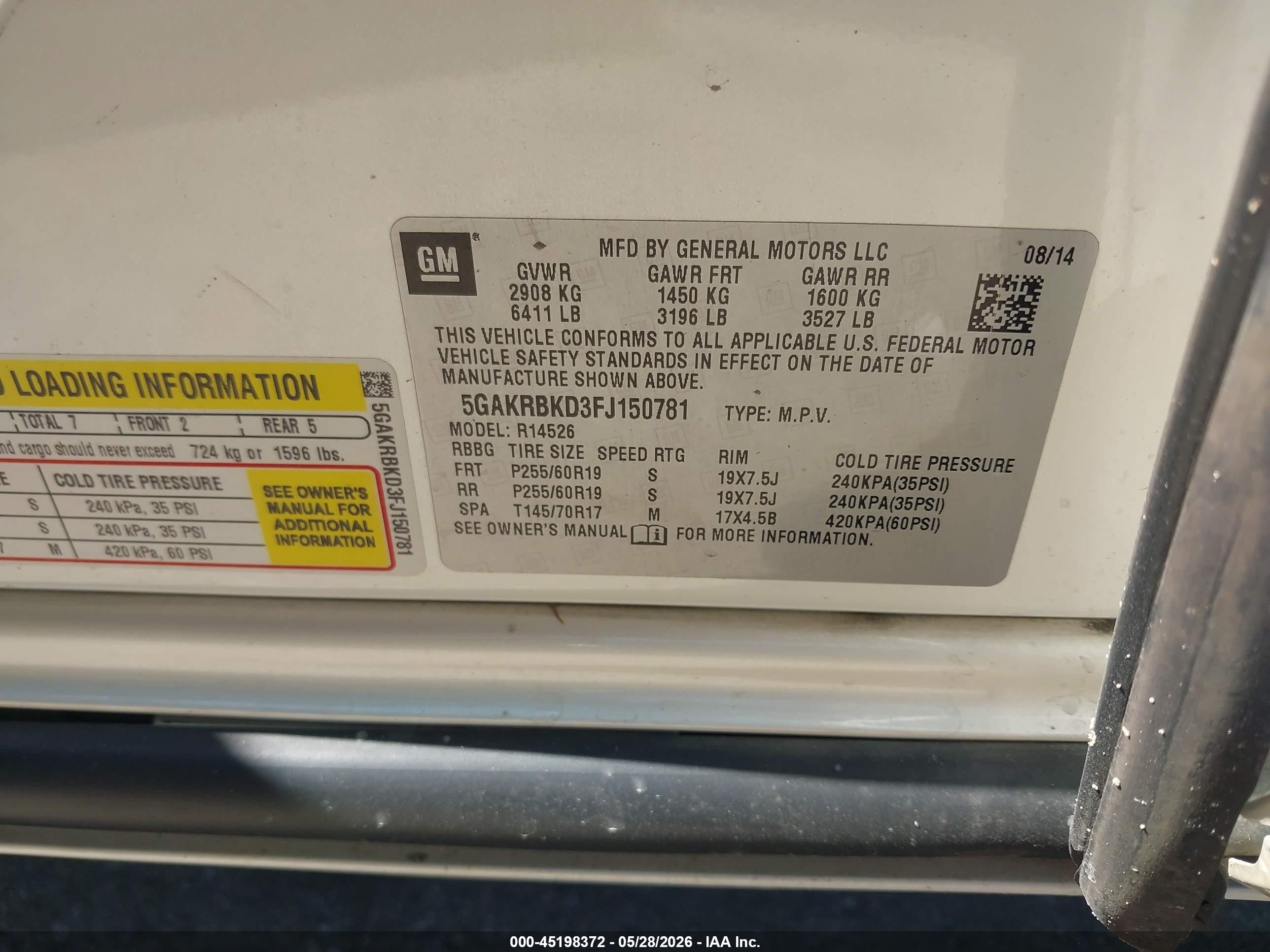 2015 Buick Enclave Leather White vin: 5GAKRBKD3FJ150781