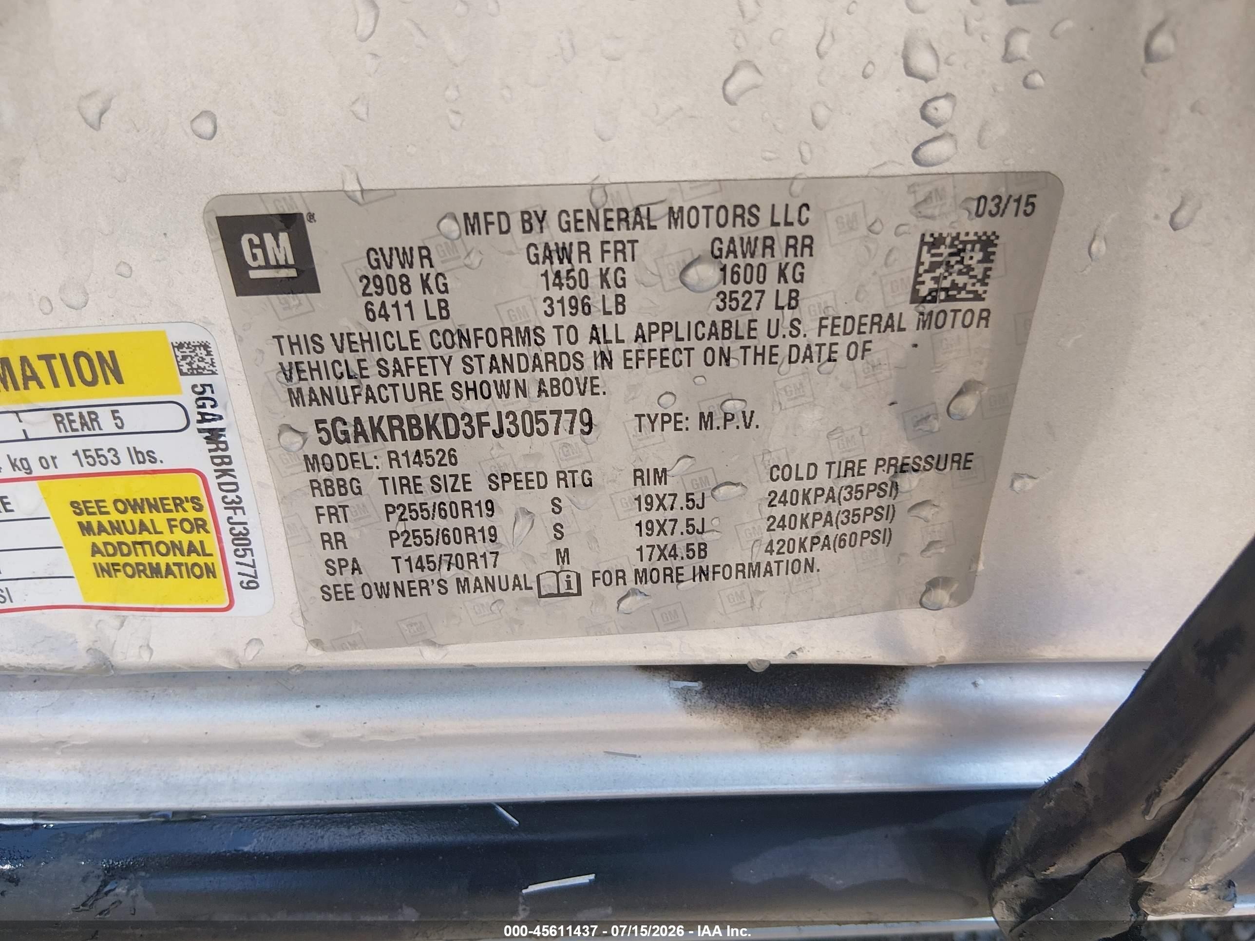 2015 Buick Enclave Leather Silver vin: 5GAKRBKD3FJ305779