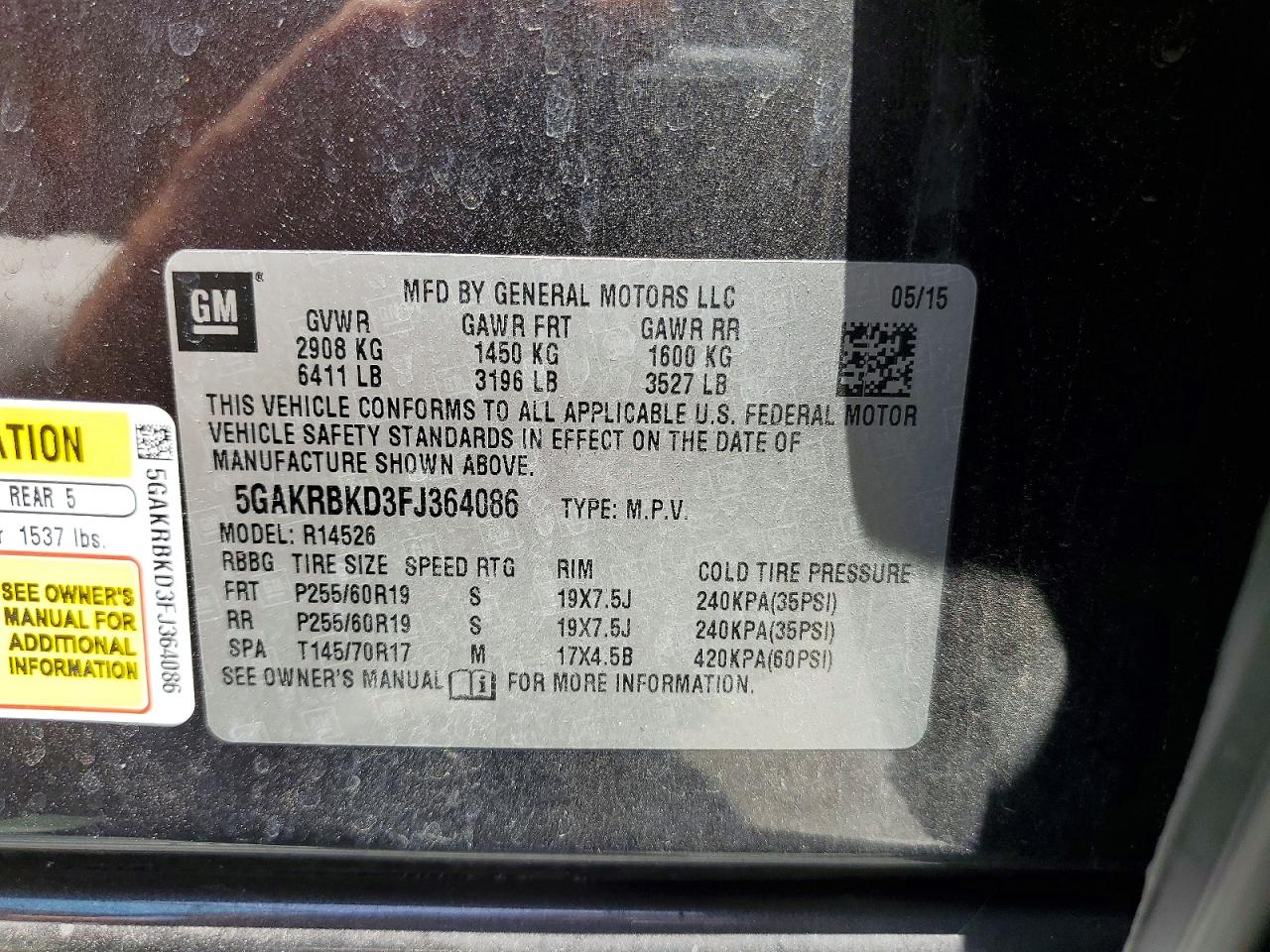 2015 Buick Enclave Gray vin: 5GAKRBKD3FJ364086