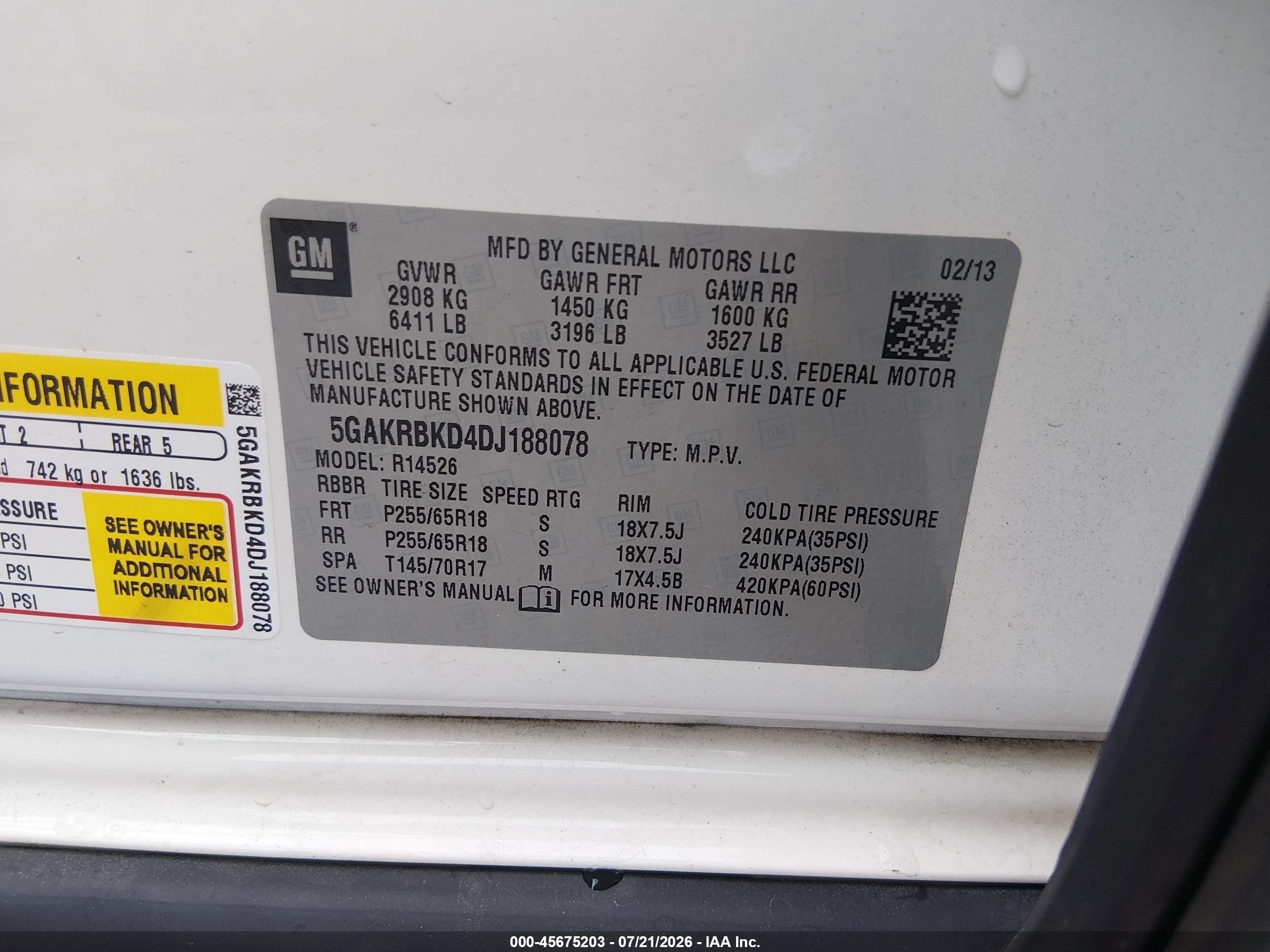 2013 Buick Enclave Convenience White vin: 5GAKRBKD4DJ188078