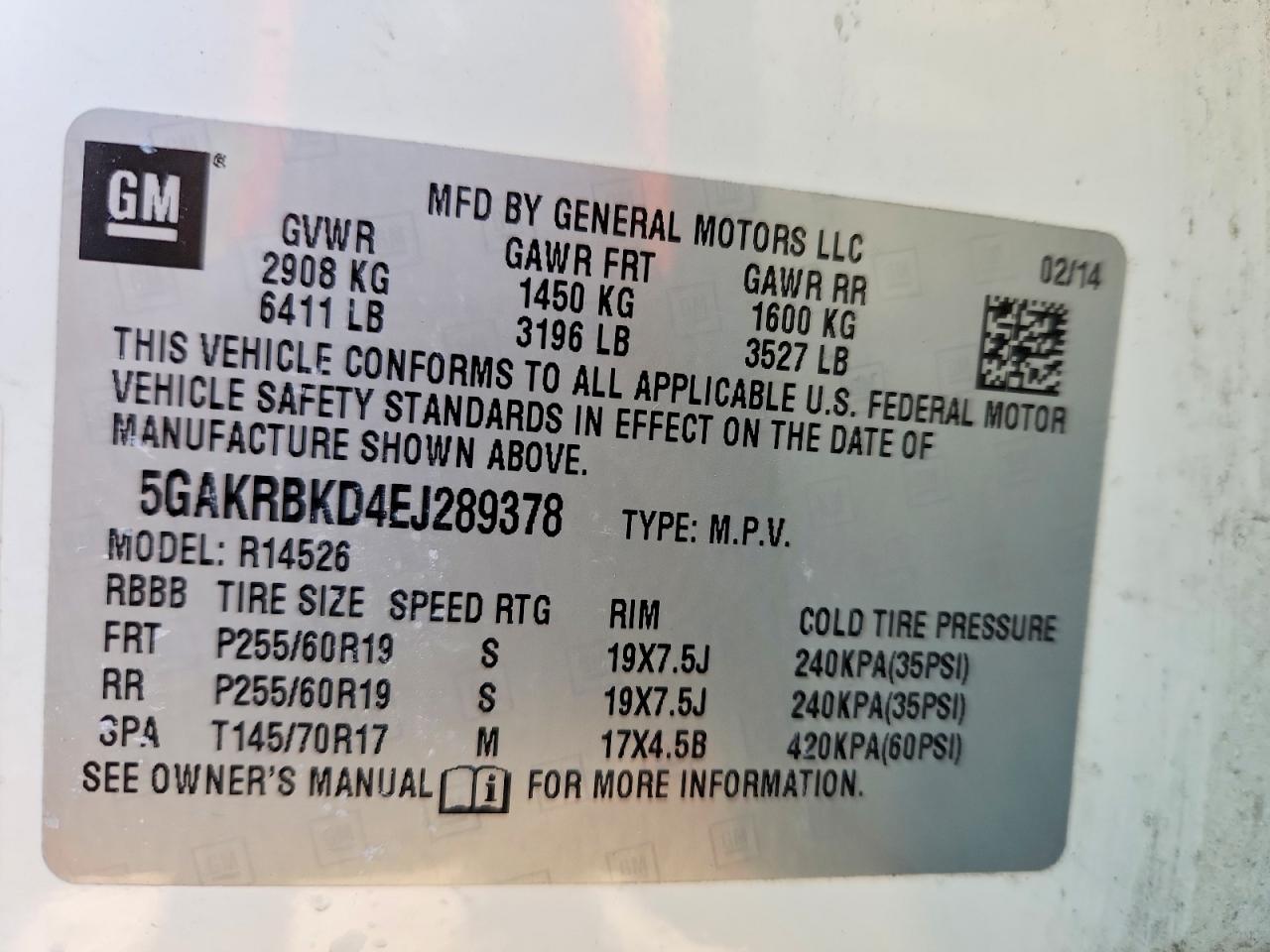 2014 Buick Enclave White vin: 5GAKRBKD4EJ289378