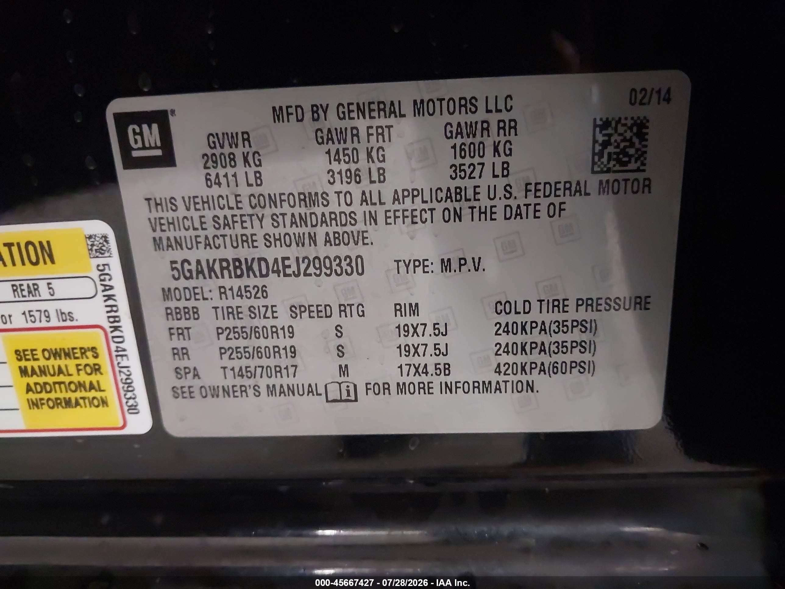 2014 Buick Enclave Leather Black vin: 5GAKRBKD4EJ299330