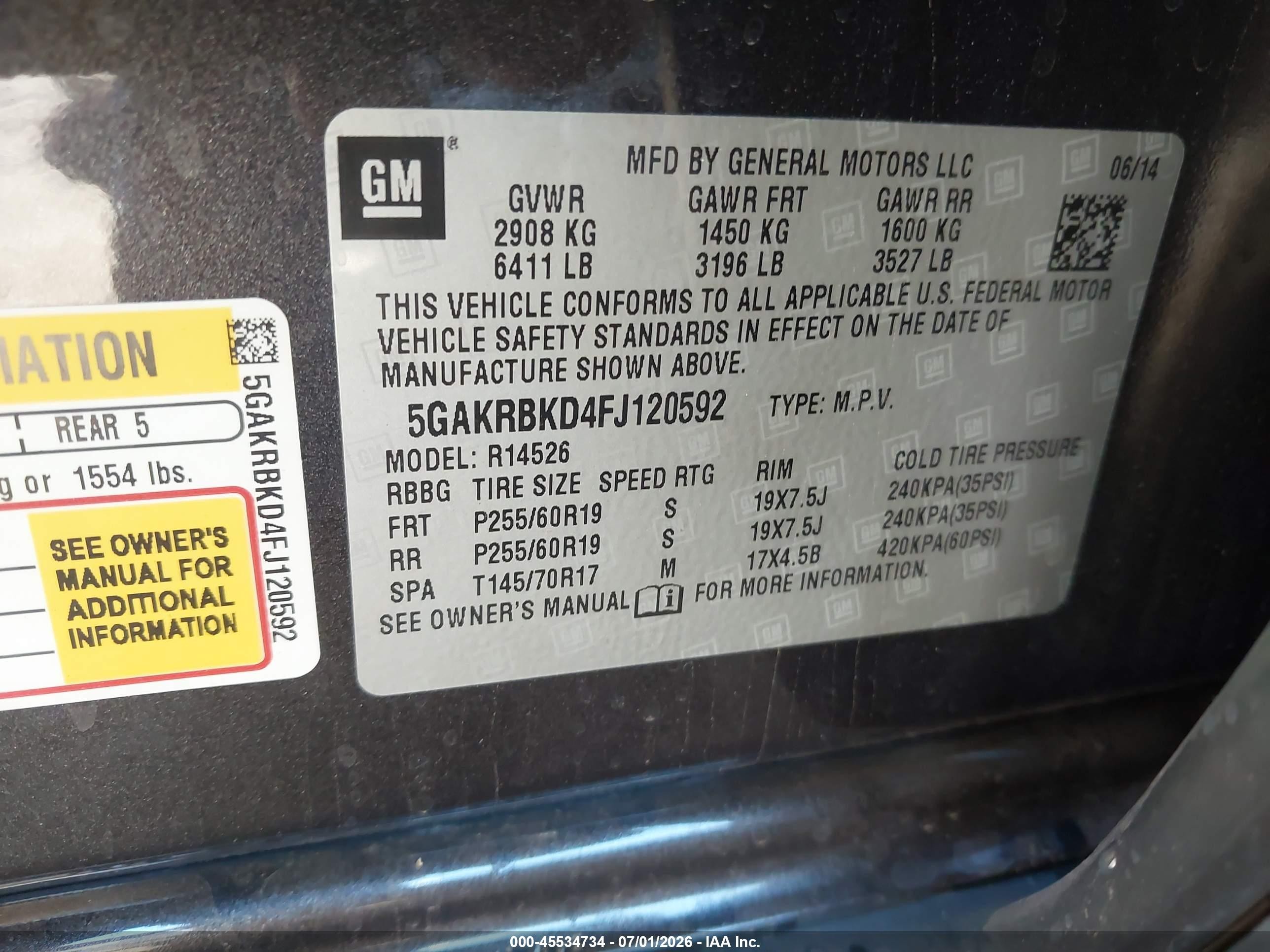 2015 Buick Enclave Leather Black vin: 5GAKRBKD4FJ120592