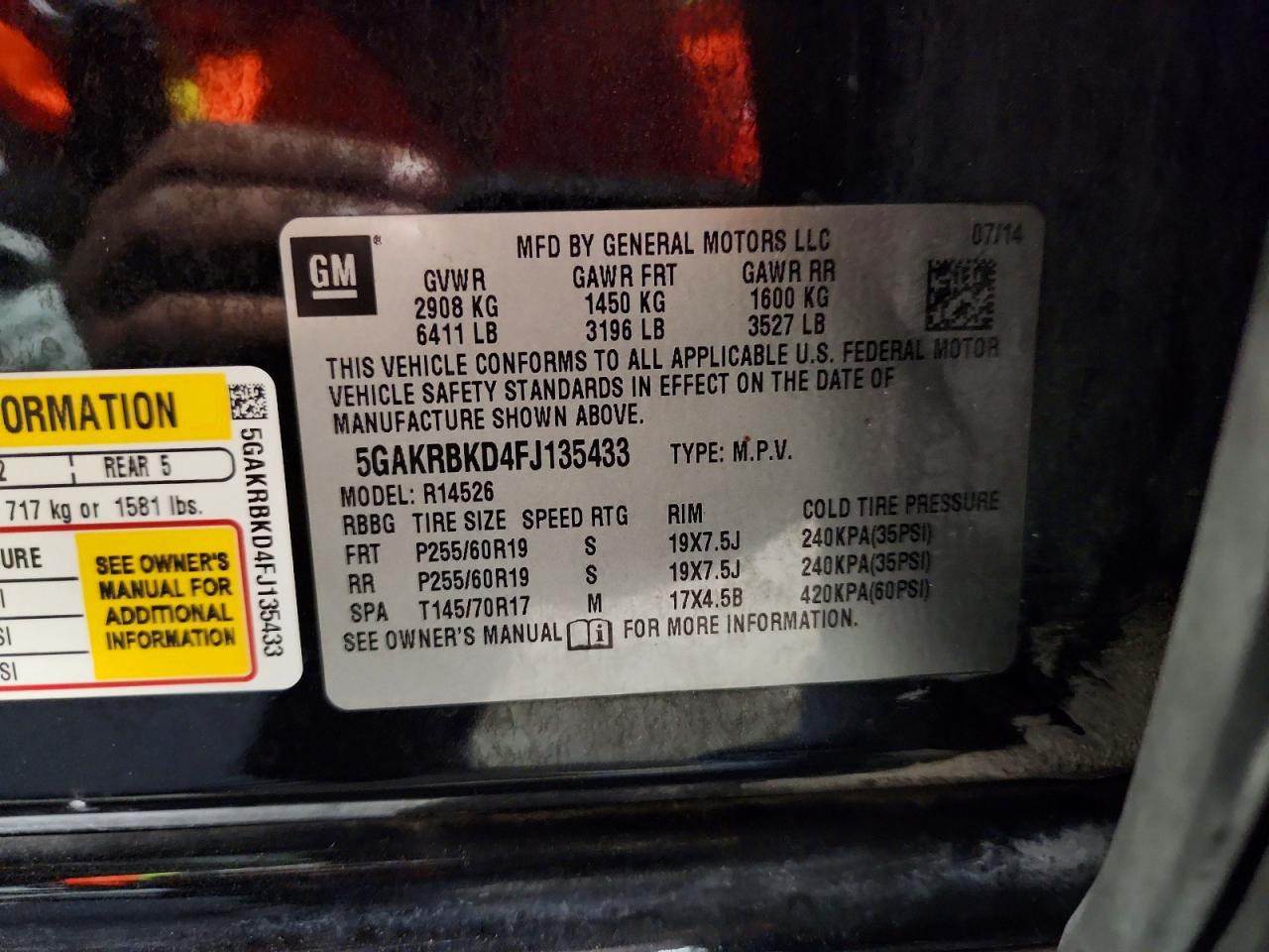 2015 Buick Enclave Черный vin: 5GAKRBKD4FJ135433