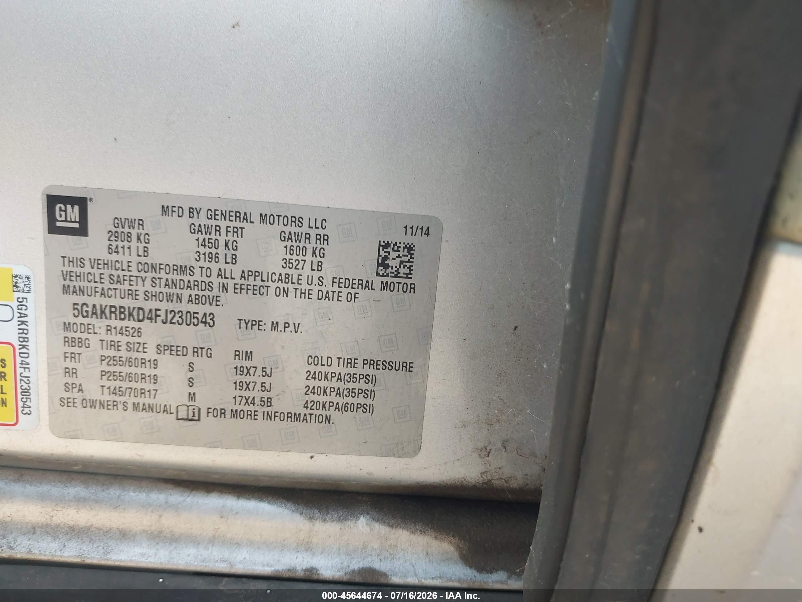 2015 Buick Enclave Leather Silver vin: 5GAKRBKD4FJ230543