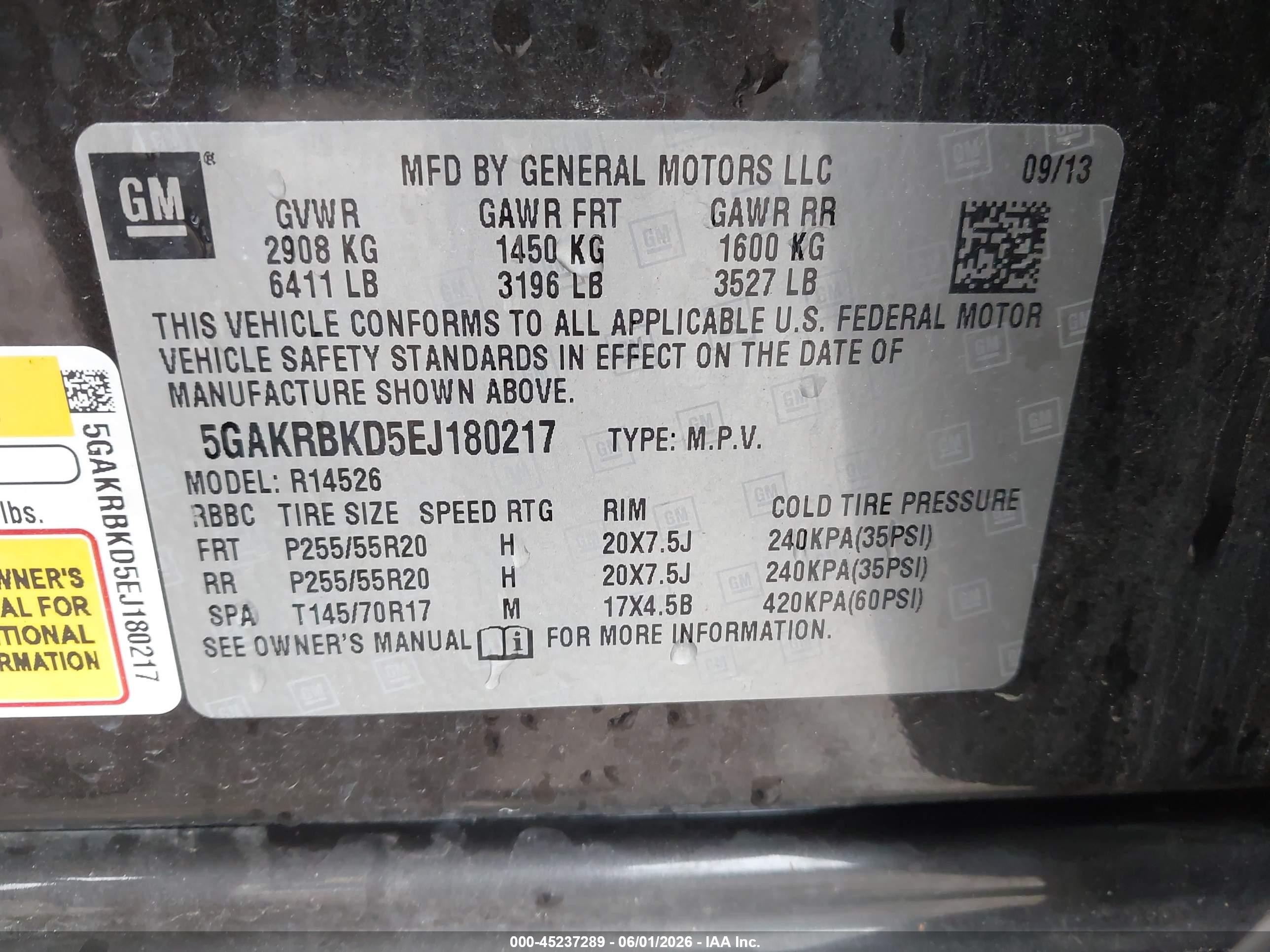 2014 Buick Enclave Leather Черный vin: 5GAKRBKD5EJ180217